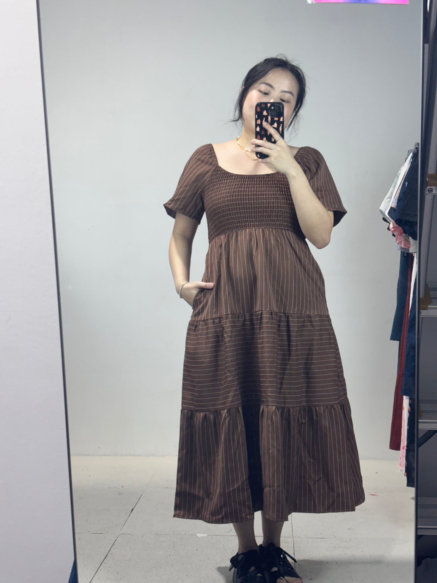 The Mad Theories Carrie Pinstriped Tiered Dress