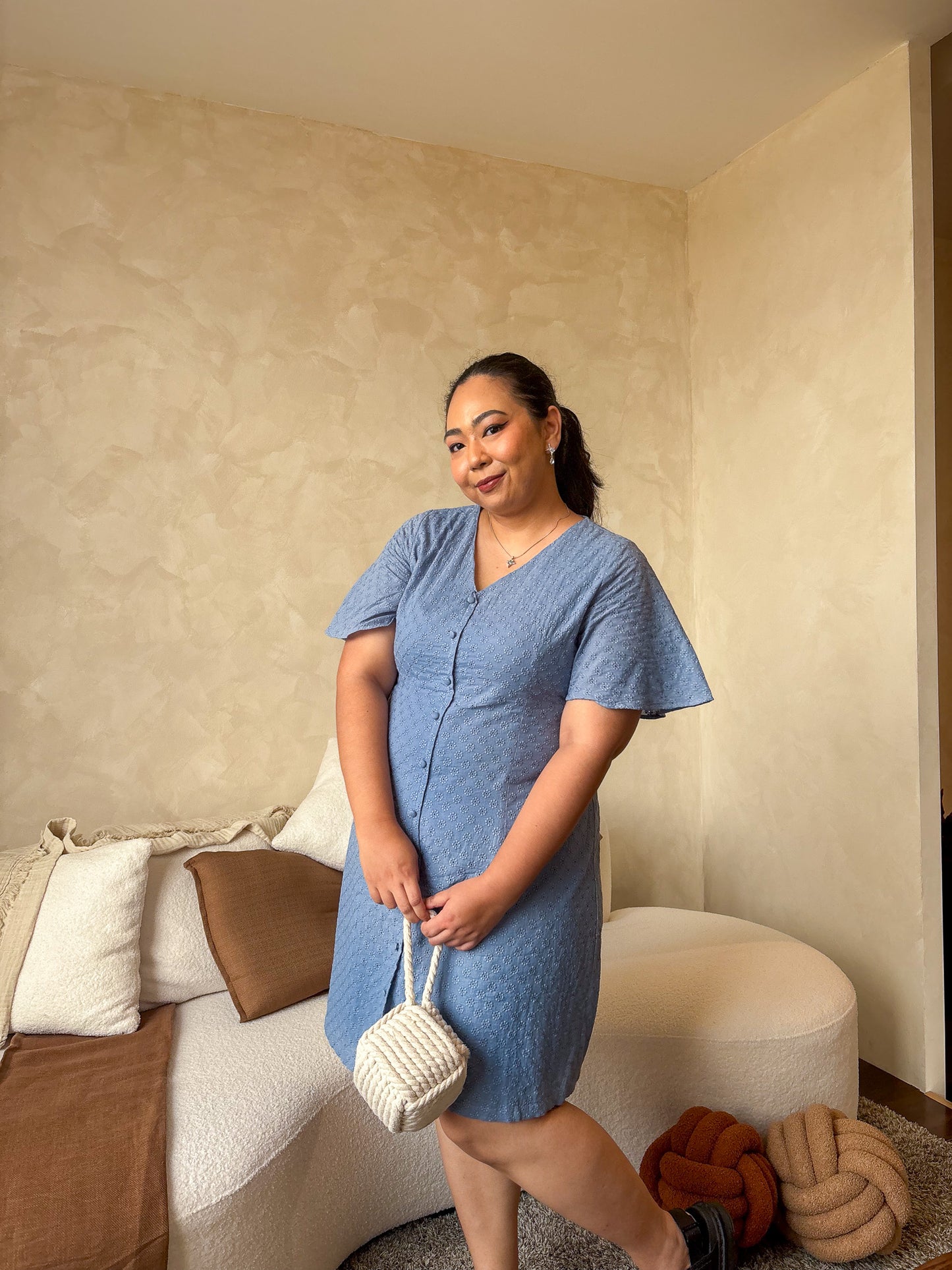 THE MAD THEORIES Emery Skater Eyelet Dress (Perwinkle Blue & Black)