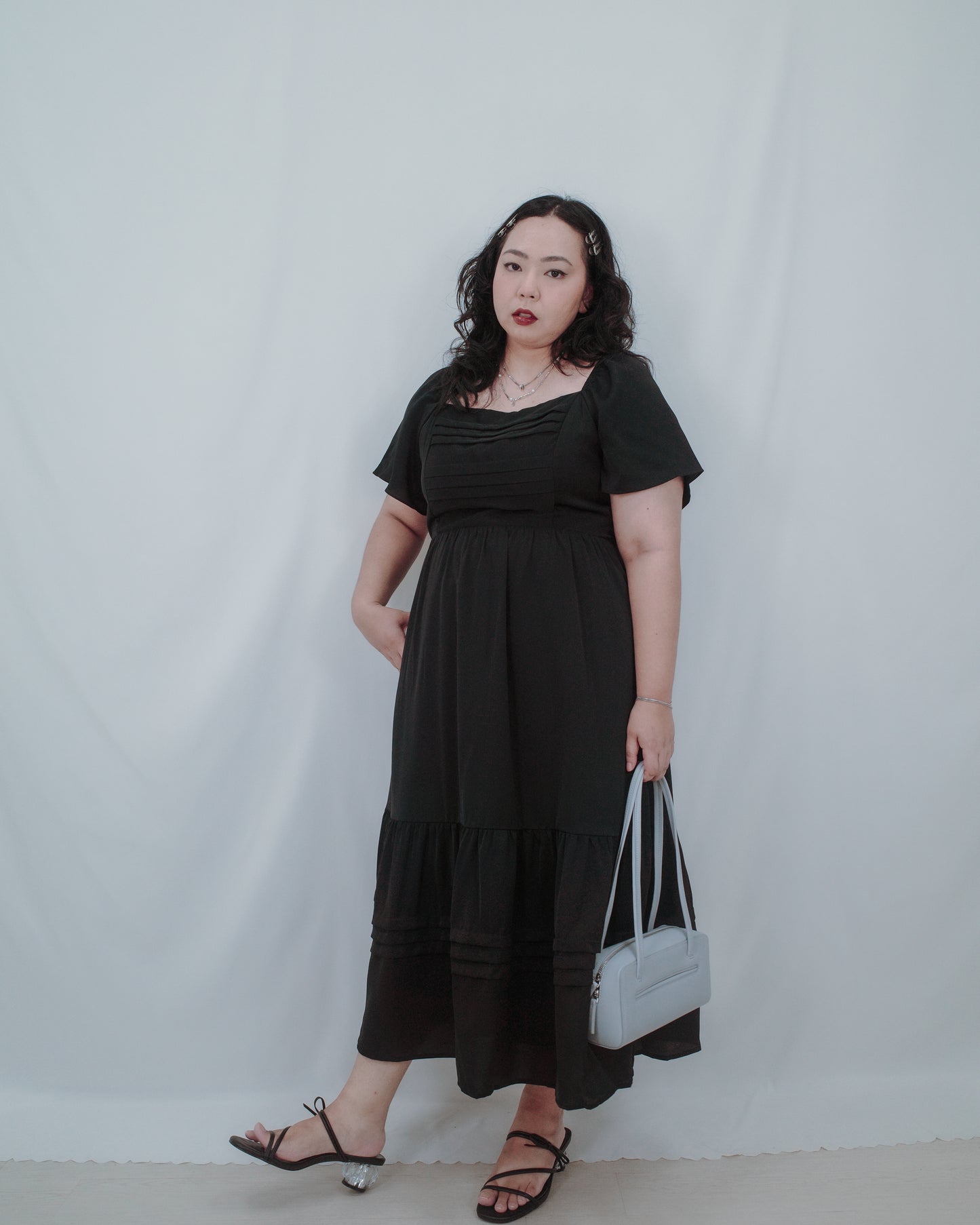 THE MAD THEORIES Elfee Pleated Porcelain Maxi Dress