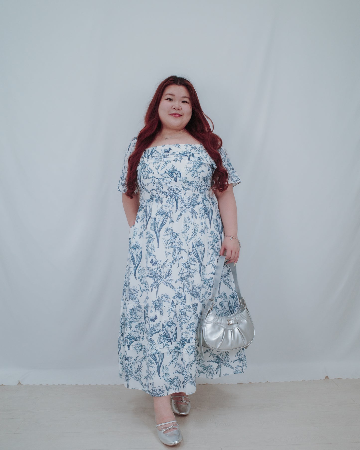 THE MAD THEORIES Elfee Pleated Porcelain Maxi Dress