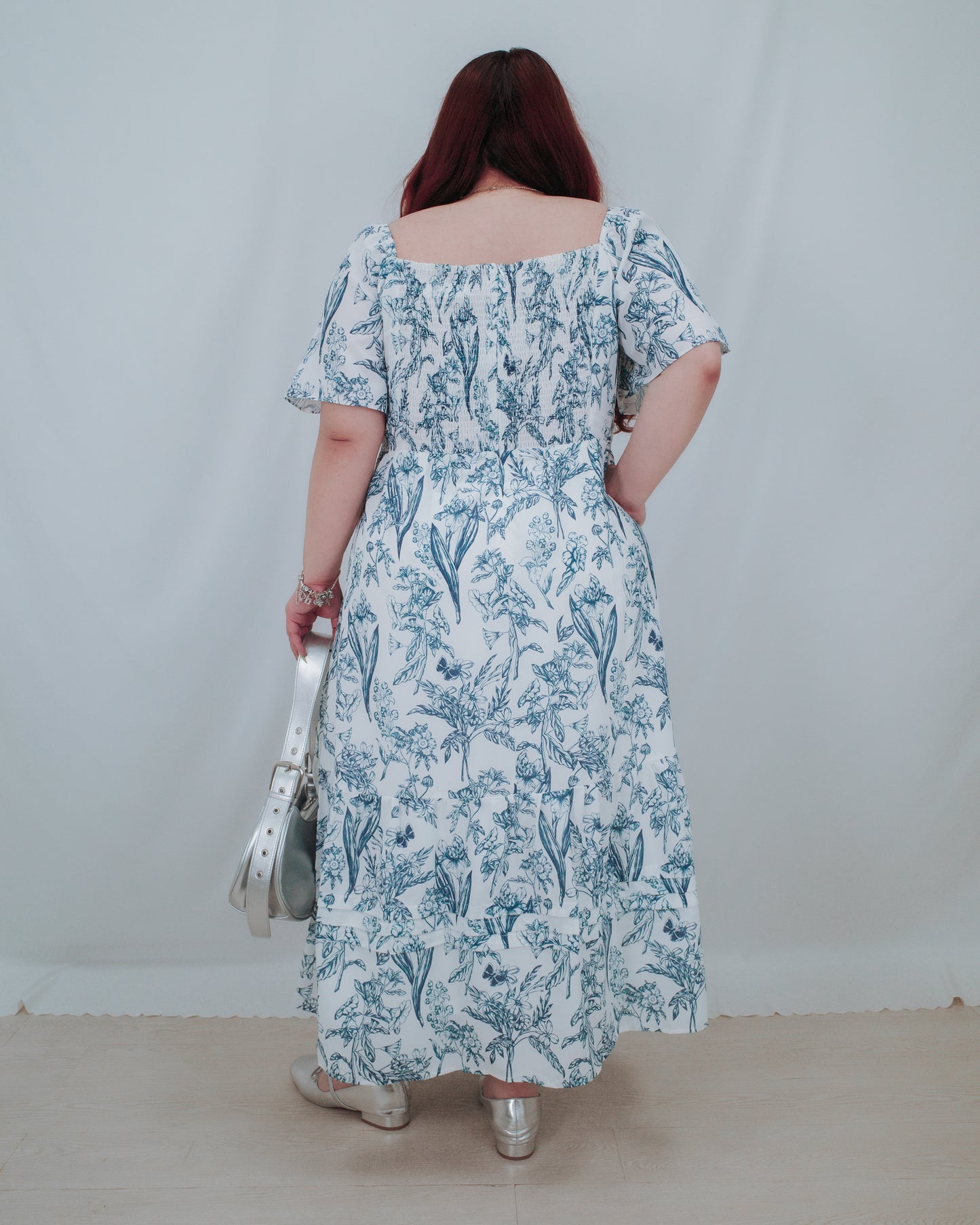 THE MAD THEORIES Elfee Pleated Porcelain Maxi Dress