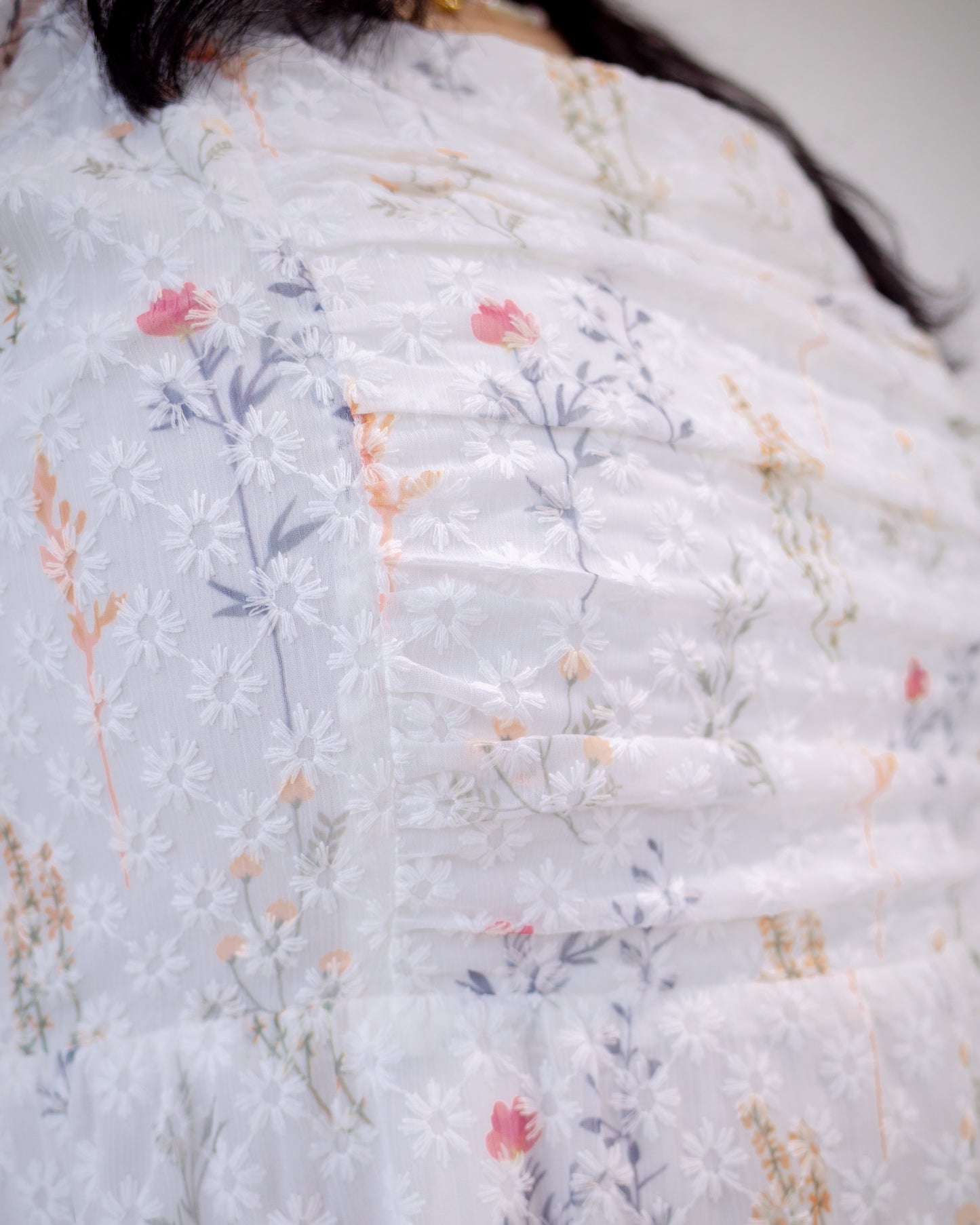 The Mad Theories Willow Ruched Mesh Floral Dress