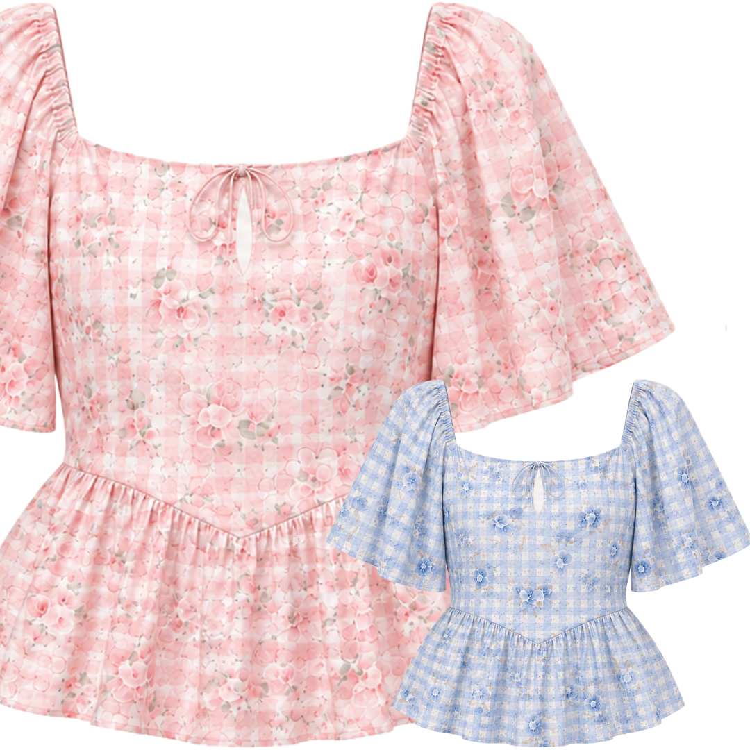 The Mad Theories Millie Floral Checkered Peplum Blouse