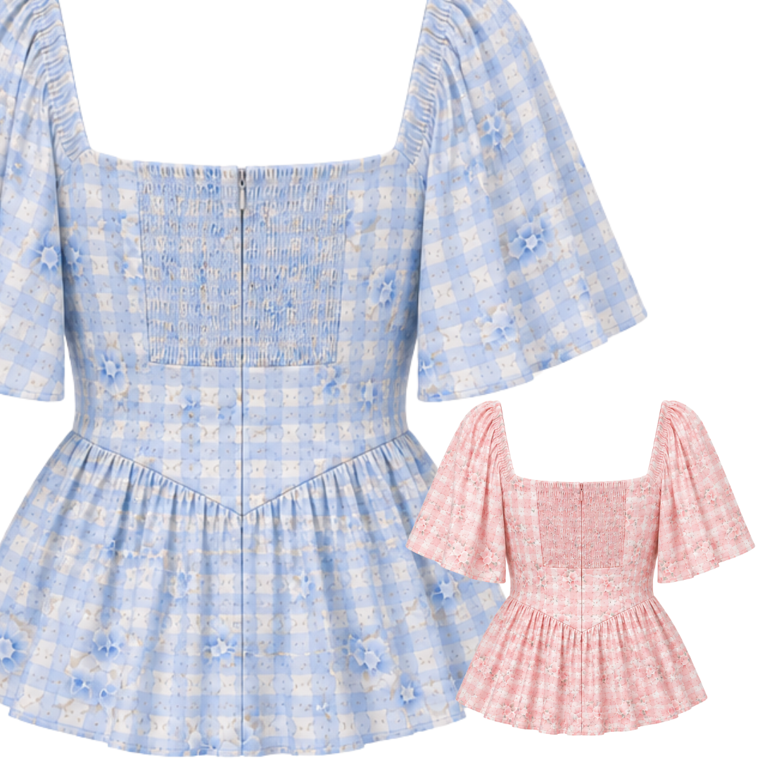 The Mad Theories Millie Floral Checkered Peplum Blouse