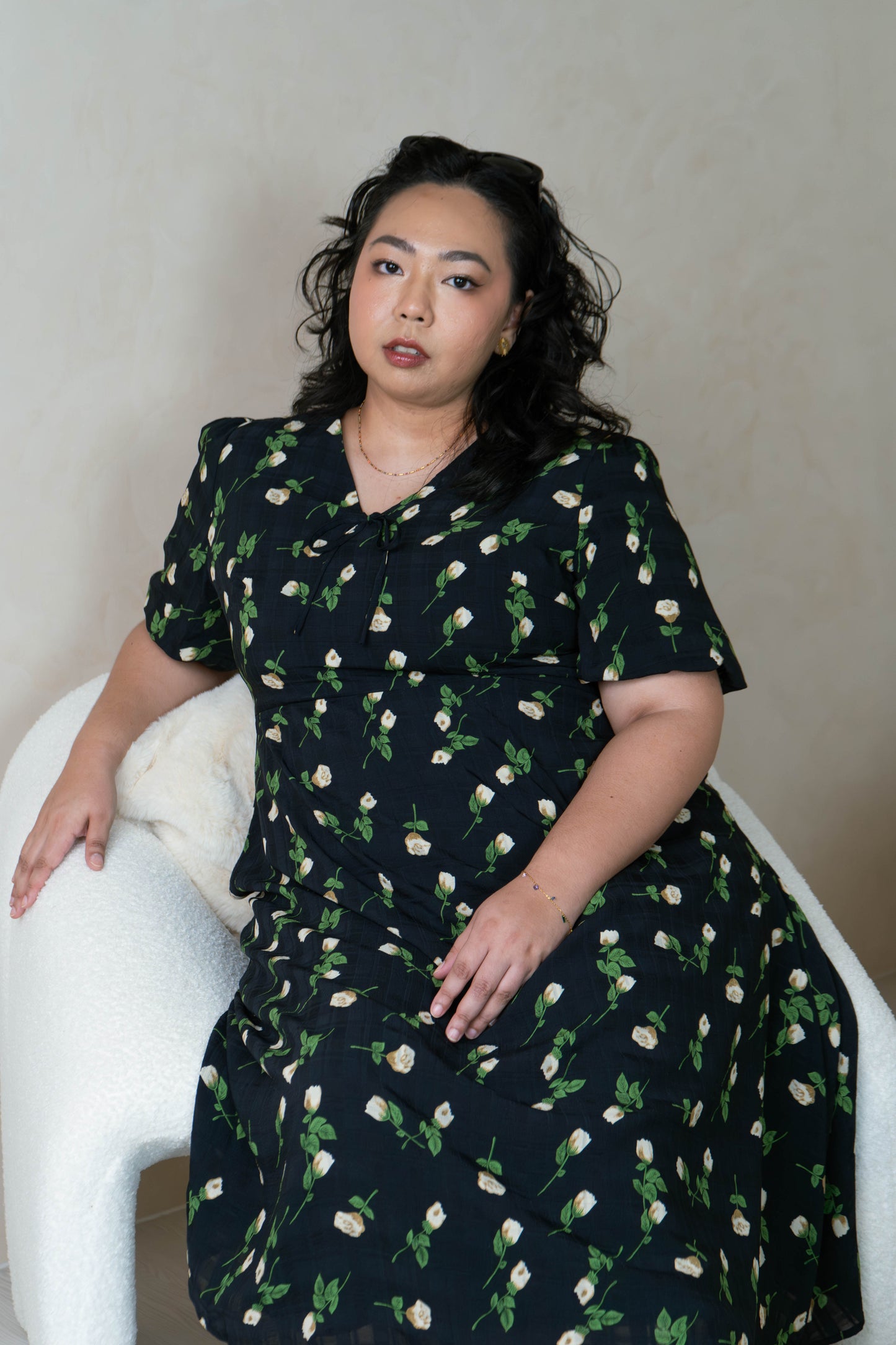 The Mad Theories Rosie Checkered Floral V-Neck Dress