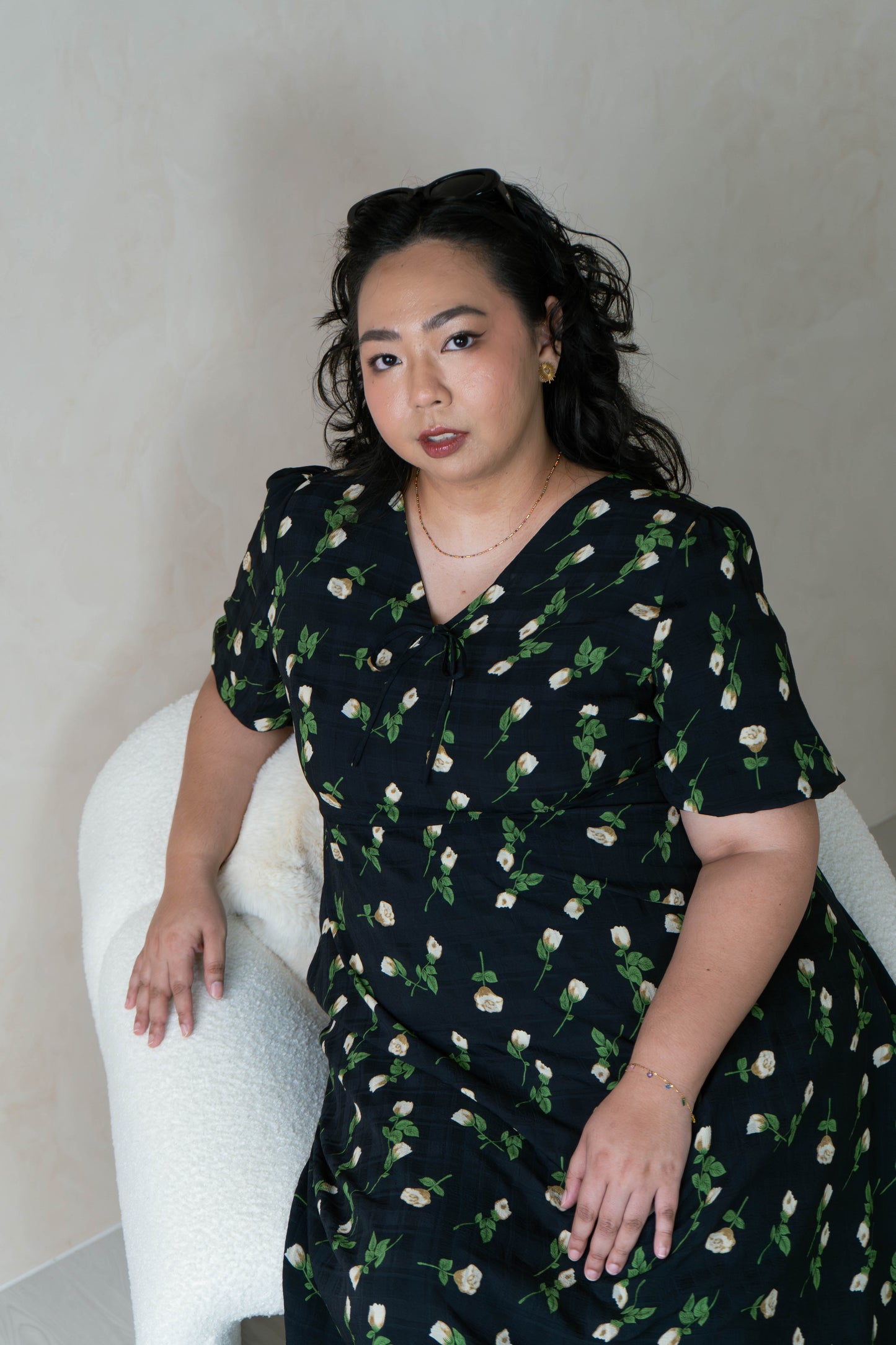 The Mad Theories Rosie Checkered Floral V-Neck Dress