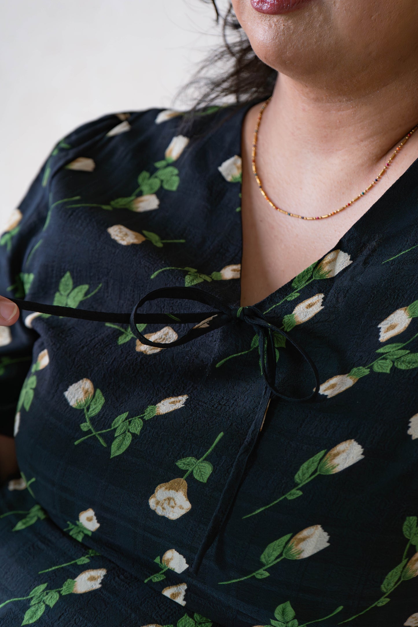 The Mad Theories Rosie Checkered Floral V-Neck Dress