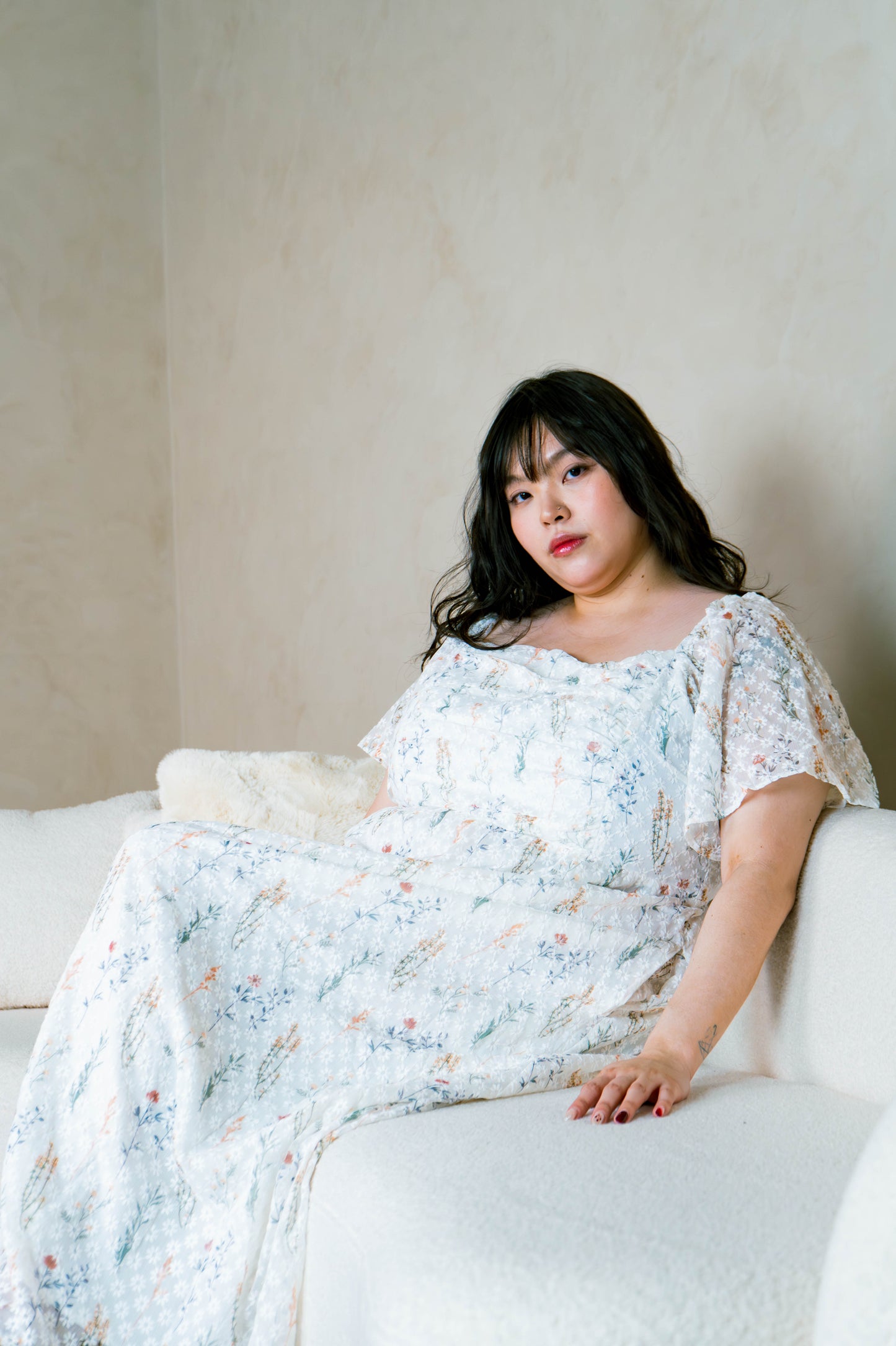 The Mad Theories Willow Ruched Mesh Floral Dress