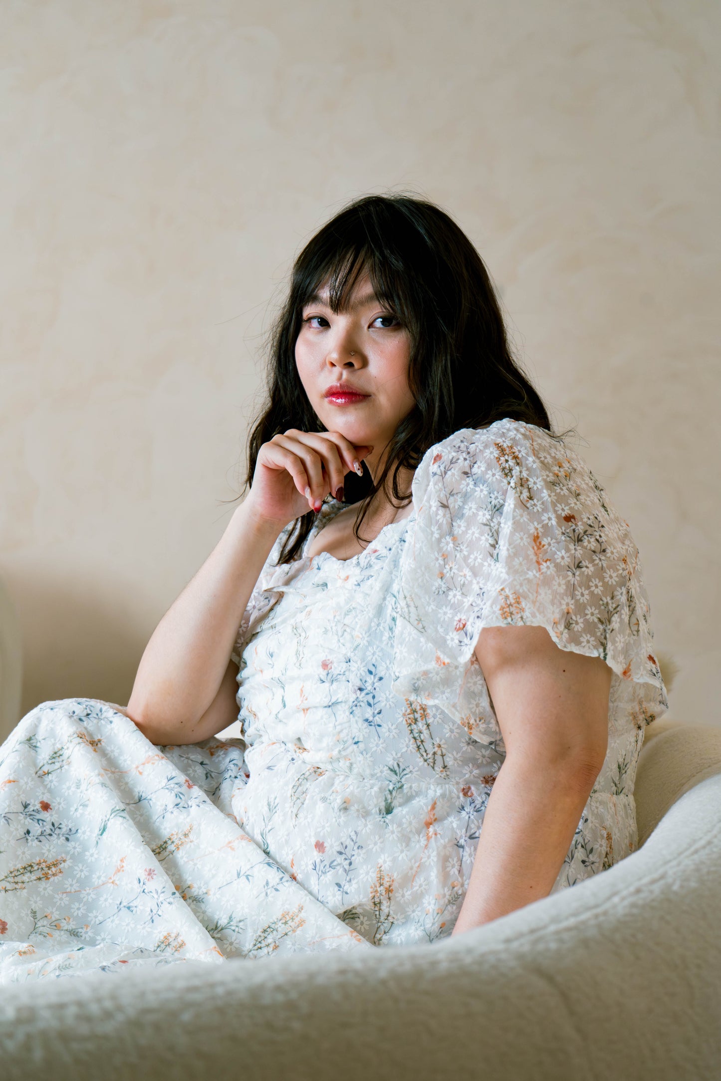 The Mad Theories Willow Ruched Mesh Floral Dress