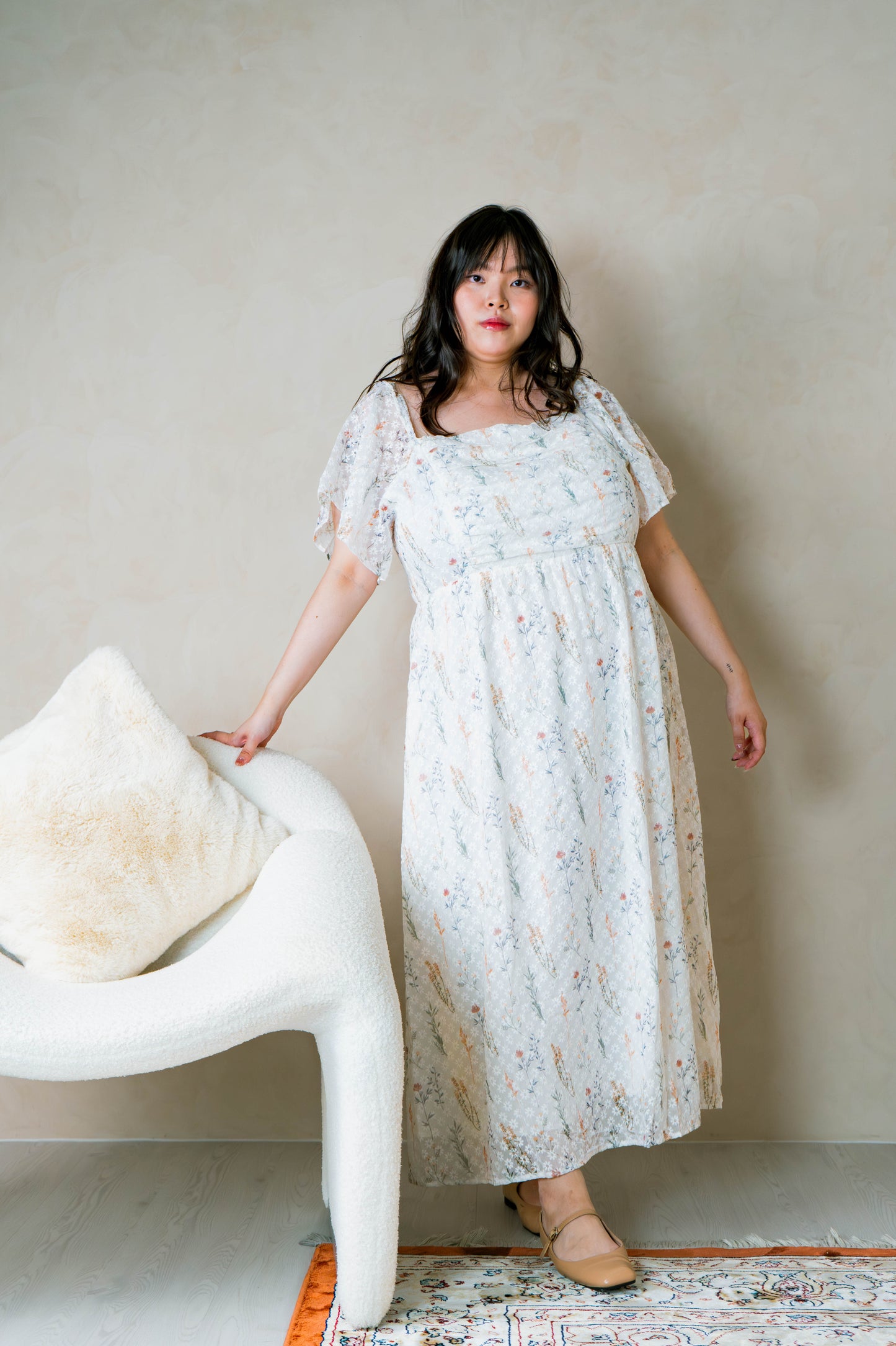 The Mad Theories Willow Ruched Mesh Floral Dress