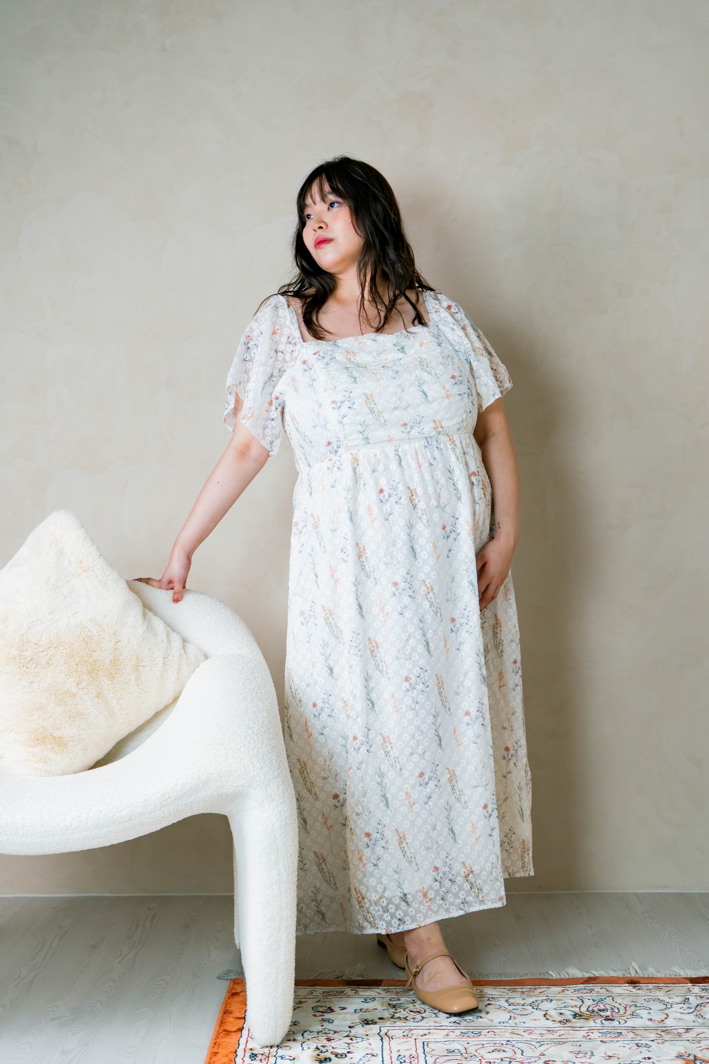 The Mad Theories Willow Ruched Mesh Floral Dress