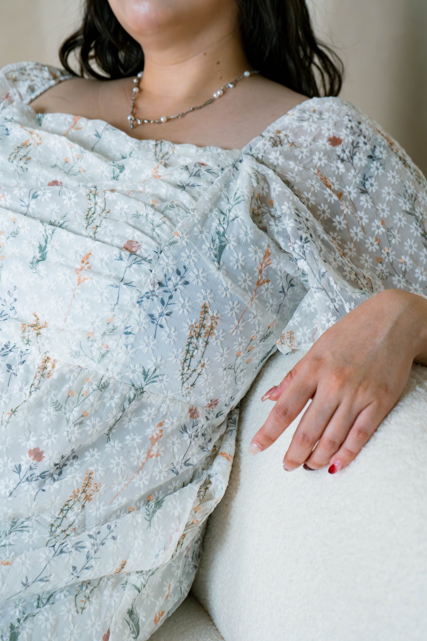 The Mad Theories Willow Ruched Mesh Floral Dress