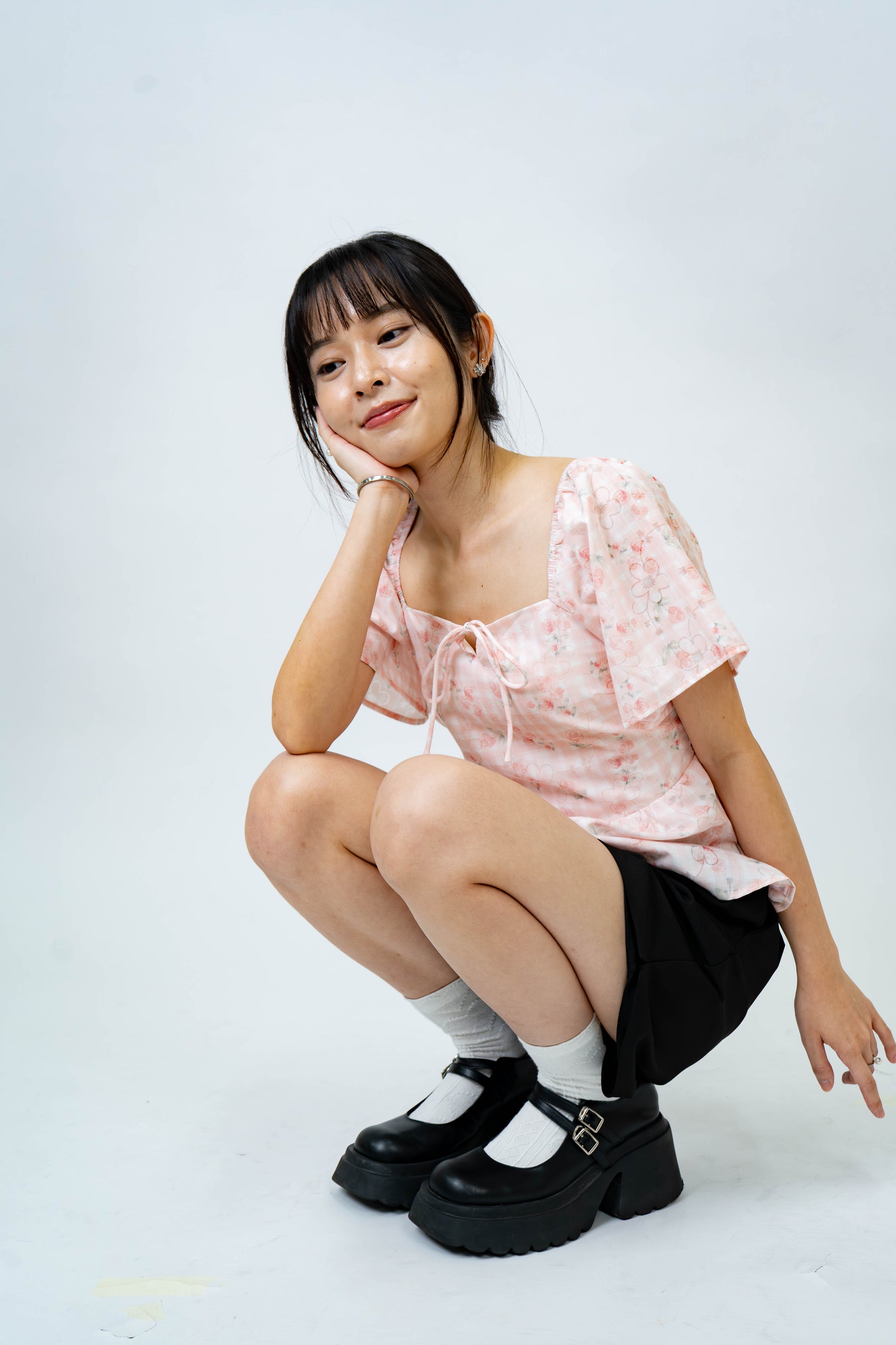 The Mad Theories Millie Floral Checkered Peplum Blouse