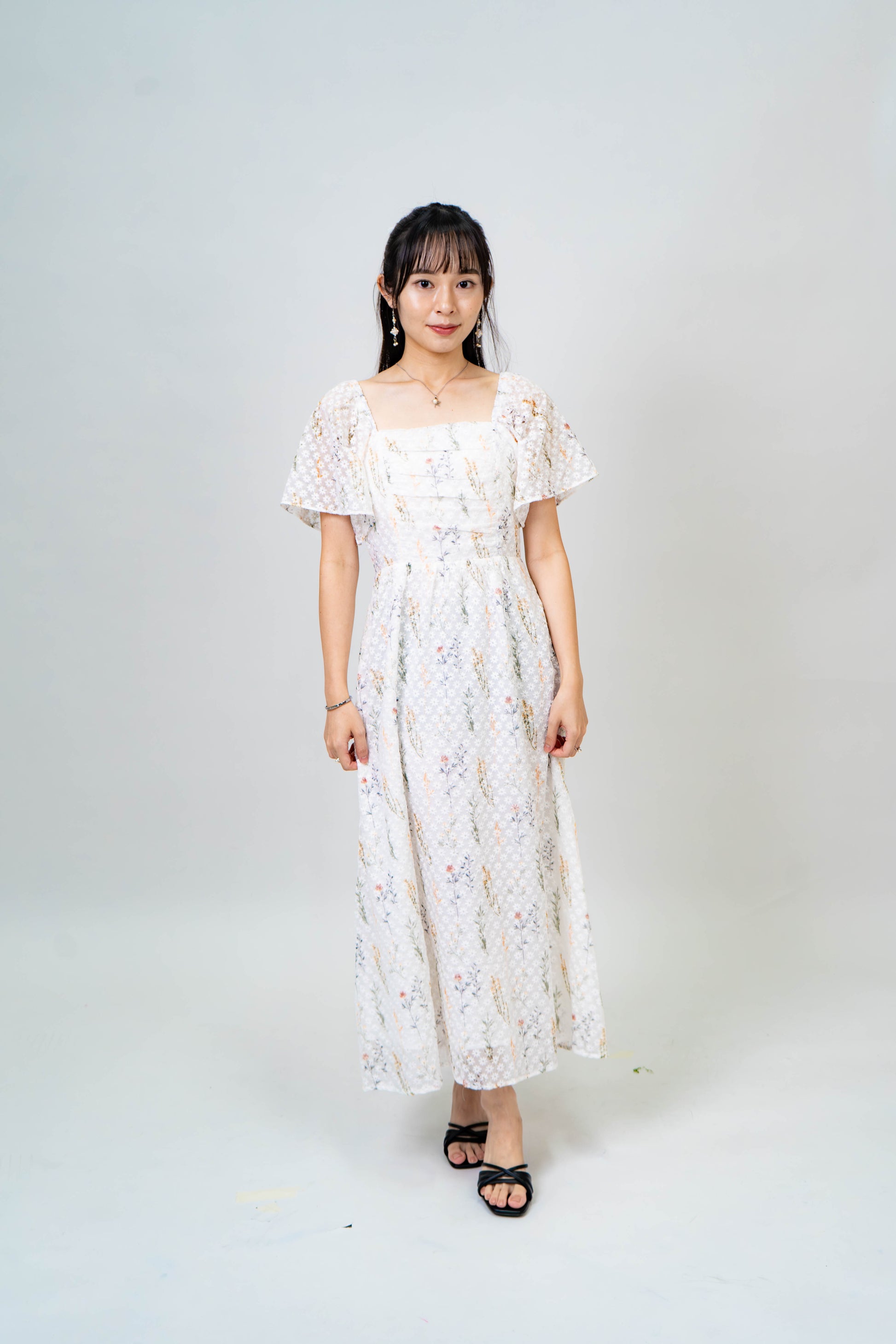 The Mad Theories Willow Ruched Mesh Floral Dress