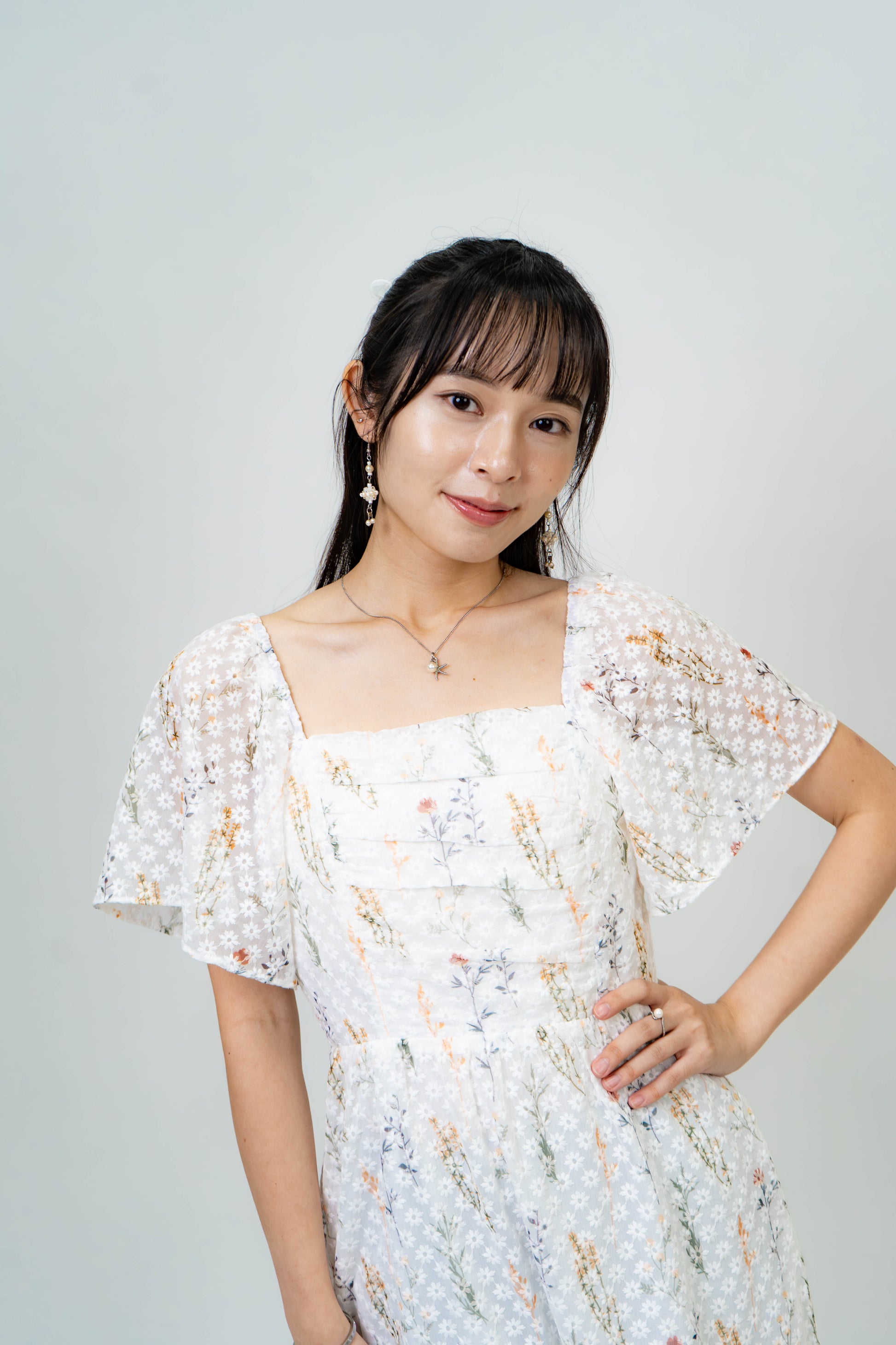 The Mad Theories Willow Ruched Mesh Floral Dress
