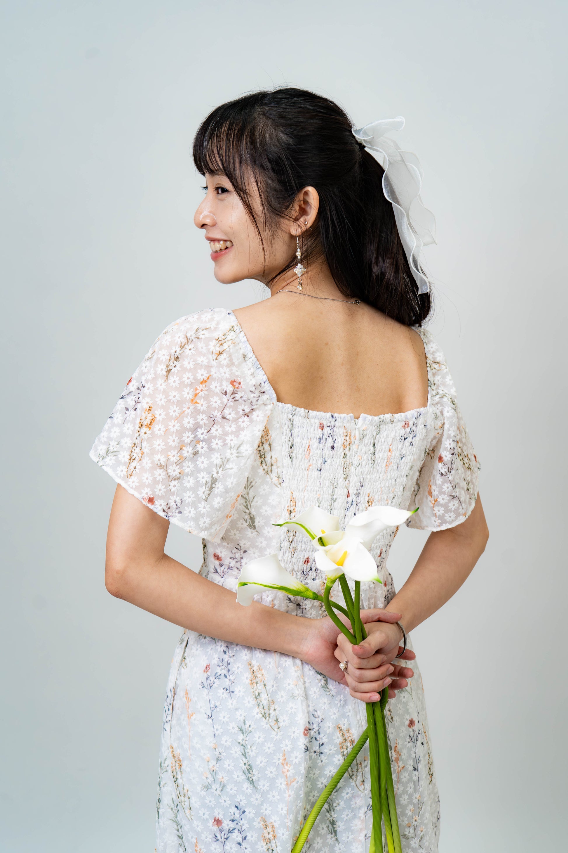 The Mad Theories Willow Ruched Mesh Floral Dress