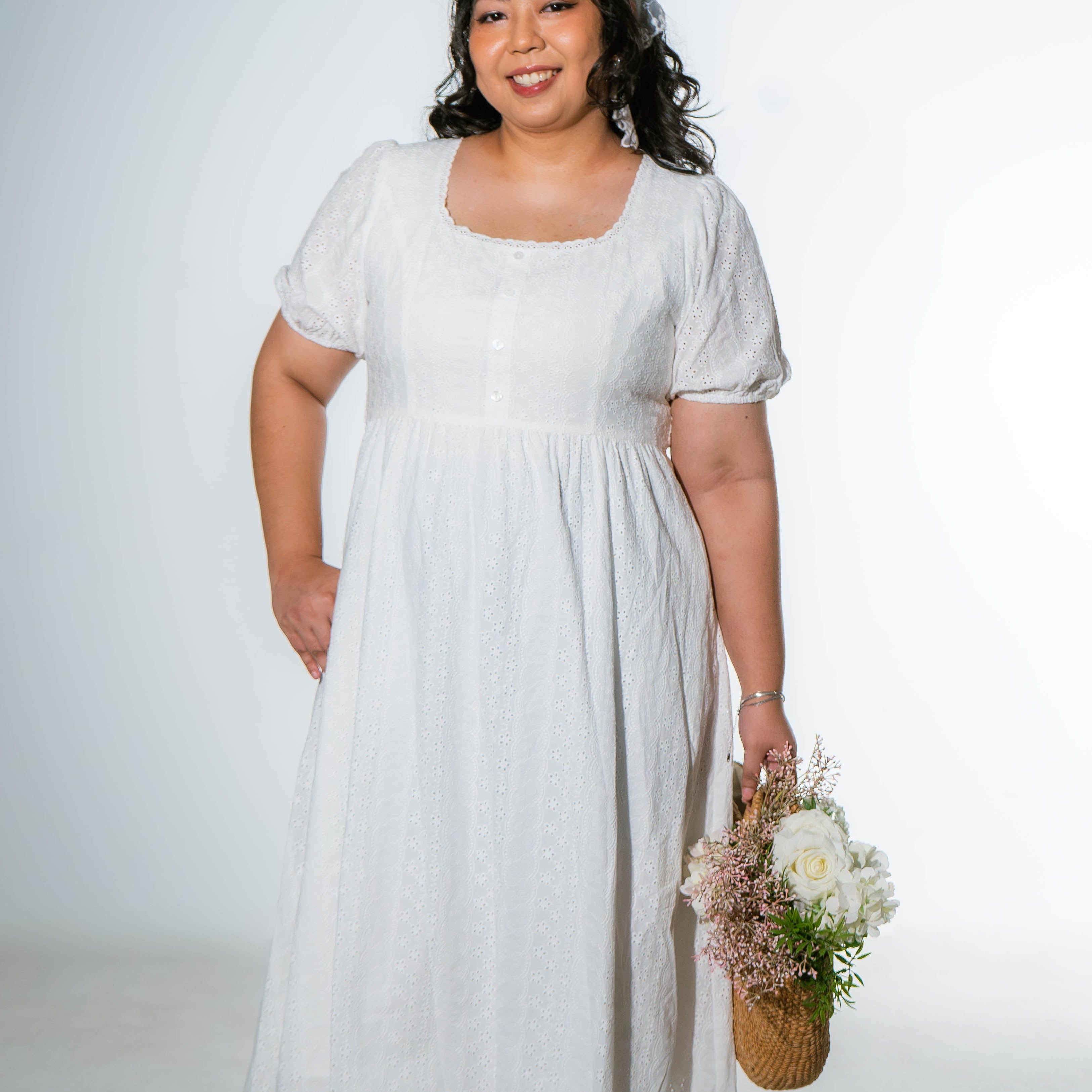 The Mad Theories Blanche Eyelet Lattice Midi Dress
