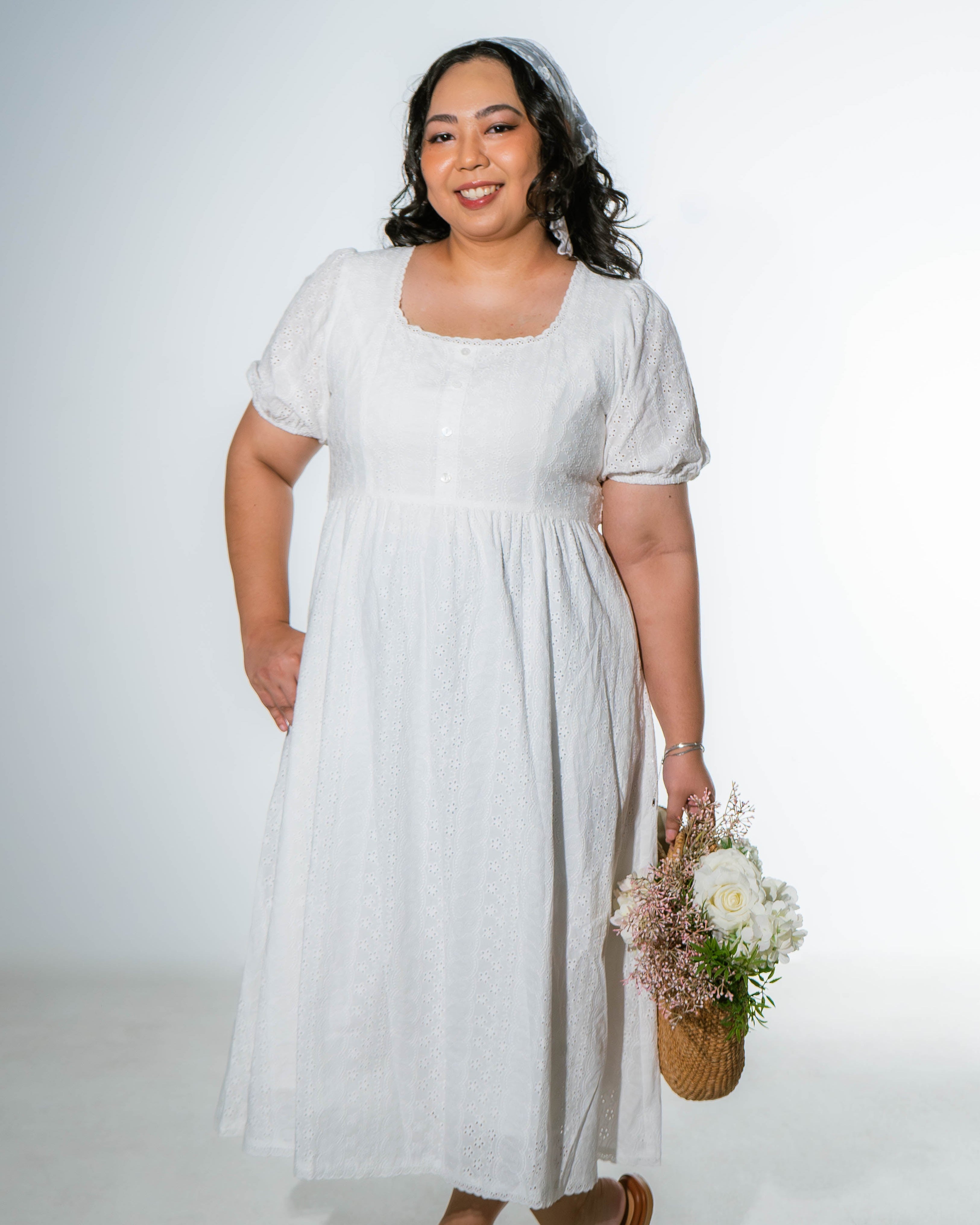 The Mad Theories Blanche Eyelet Lattice Midi Dress