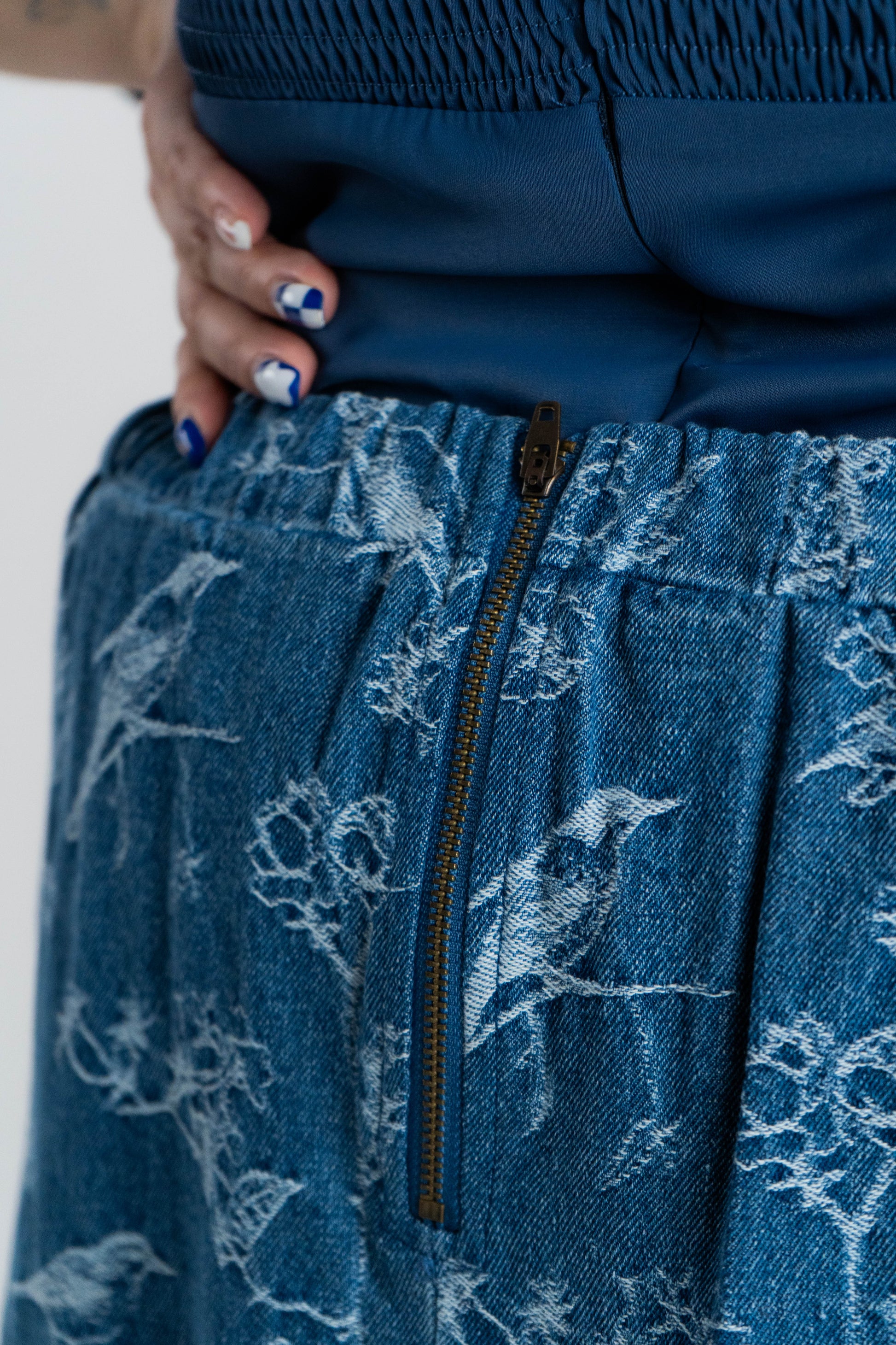 The Mad Theories Donna Jacquard Denim Skirt