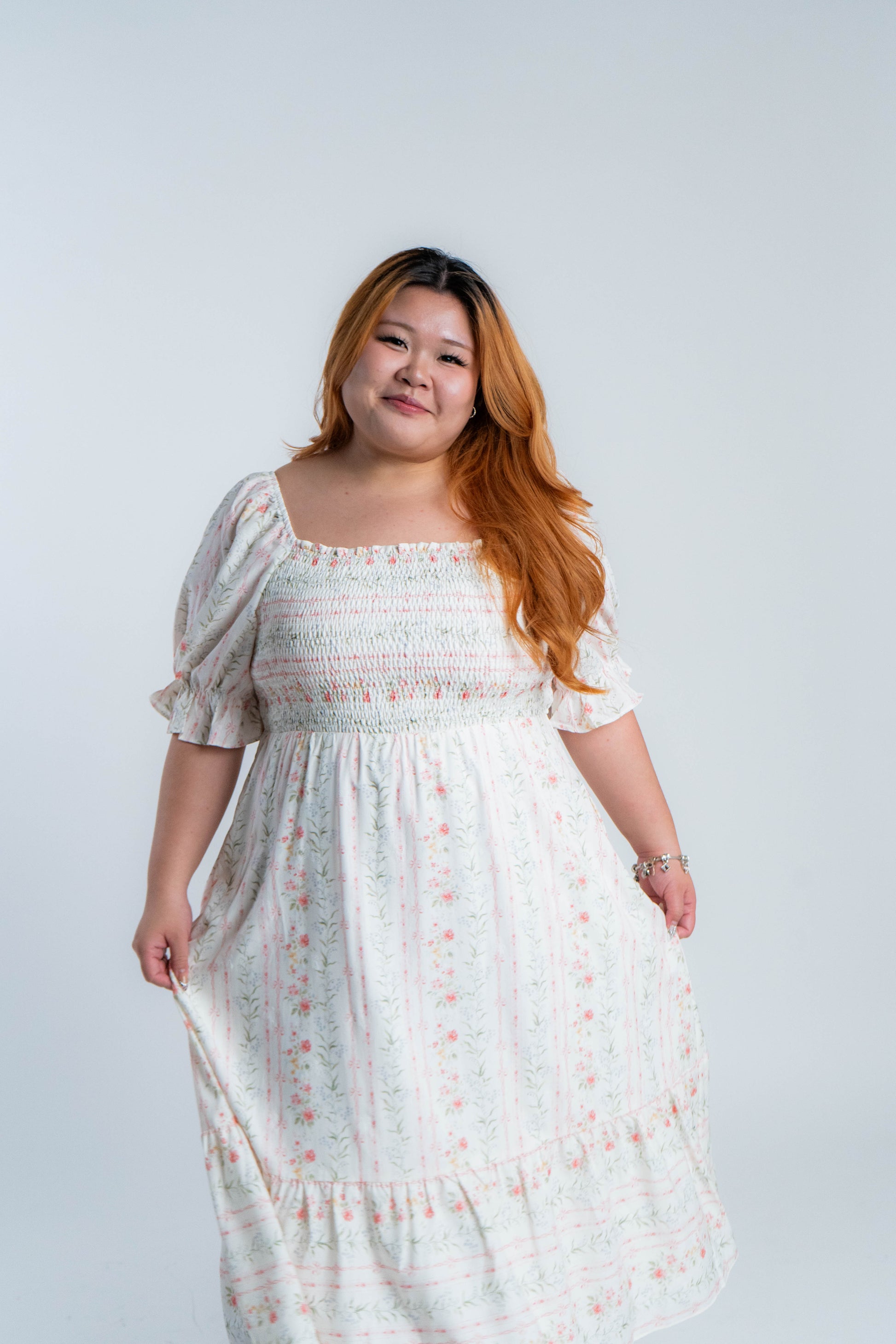 The Mad Theories Janna Puffy Sleeves Smocked Midi Dress