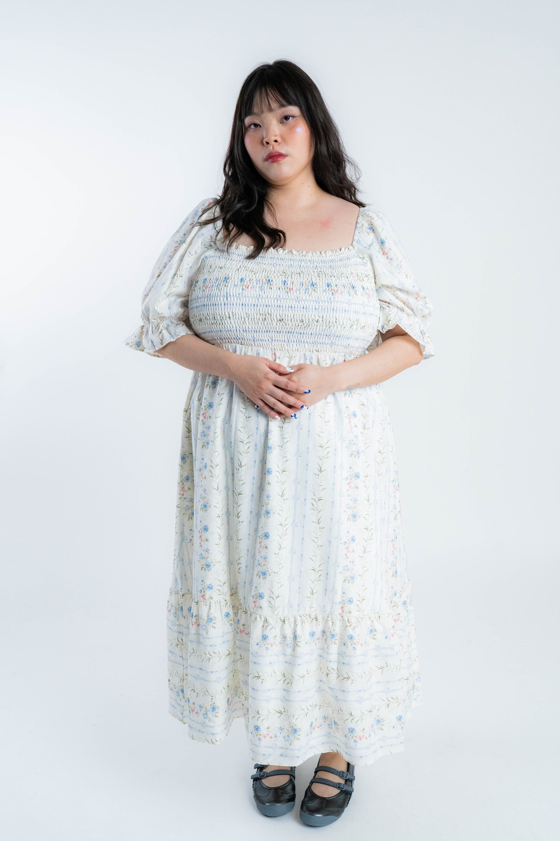 The Mad Theories Janna Puffy Sleeves Smocked Midi Dress