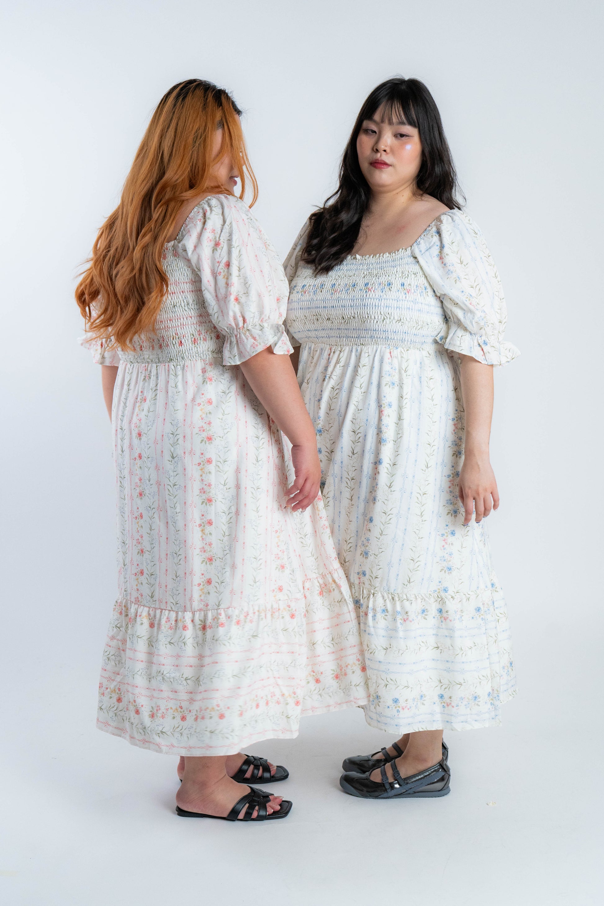 The Mad Theories Janna Puffy Sleeves Smocked Midi Dress