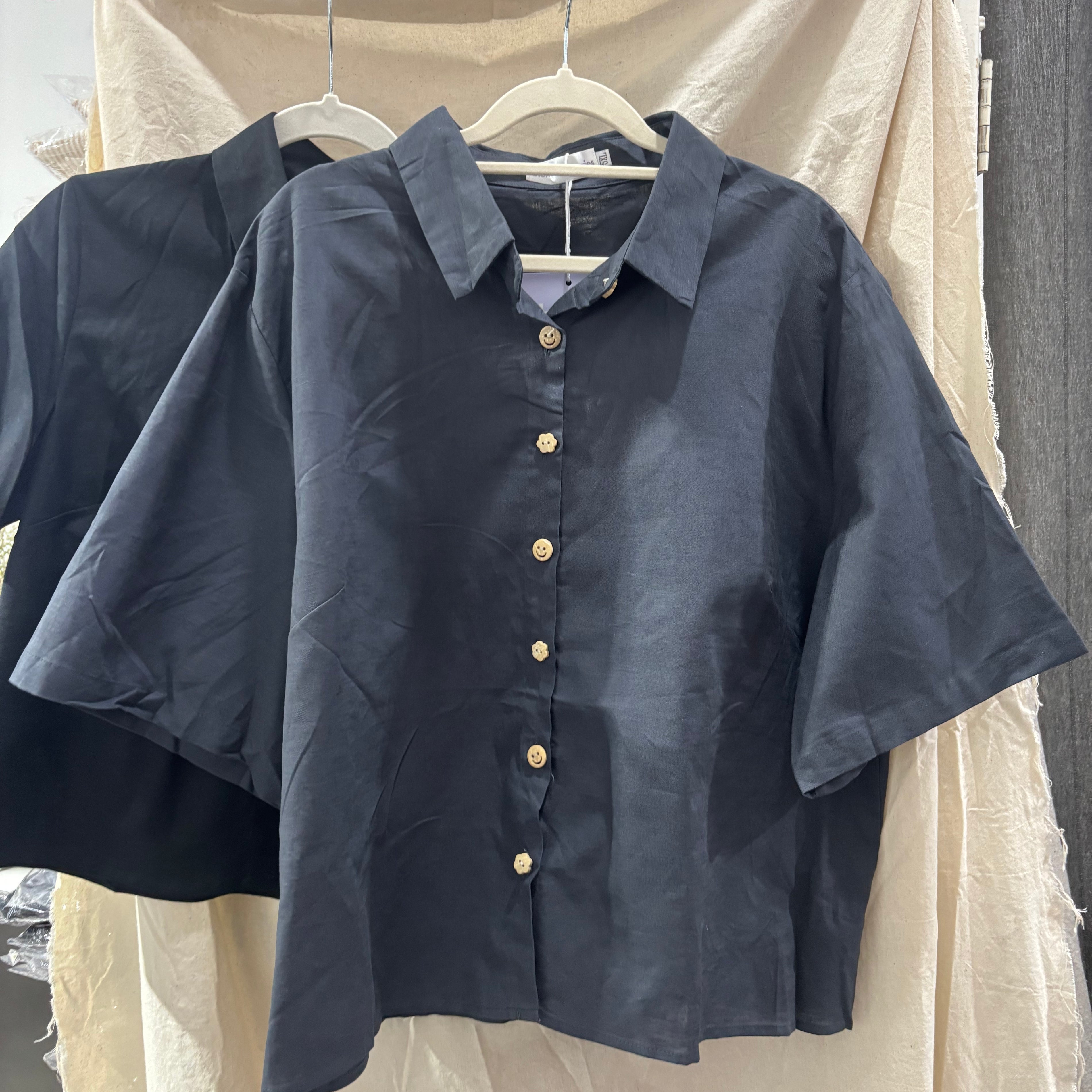 The Mad Theories Morgan Linen Shirt (Teal Blue & Black)