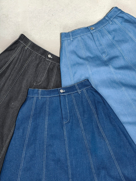 The Mad Theories Dione 2.0 Denim Midi Skirt