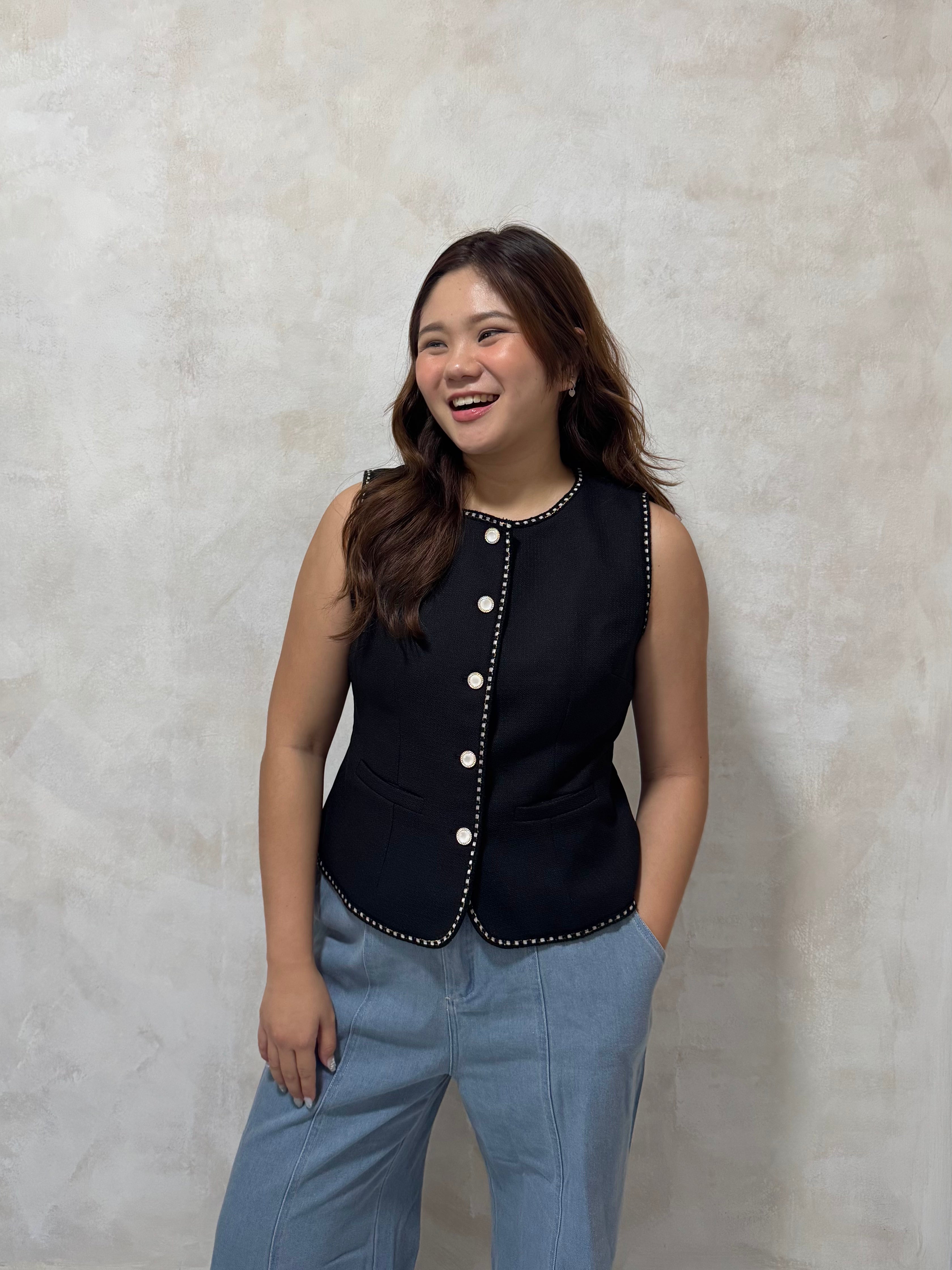 The Mad Theories Coco Tweed Vest (Pink & Black)