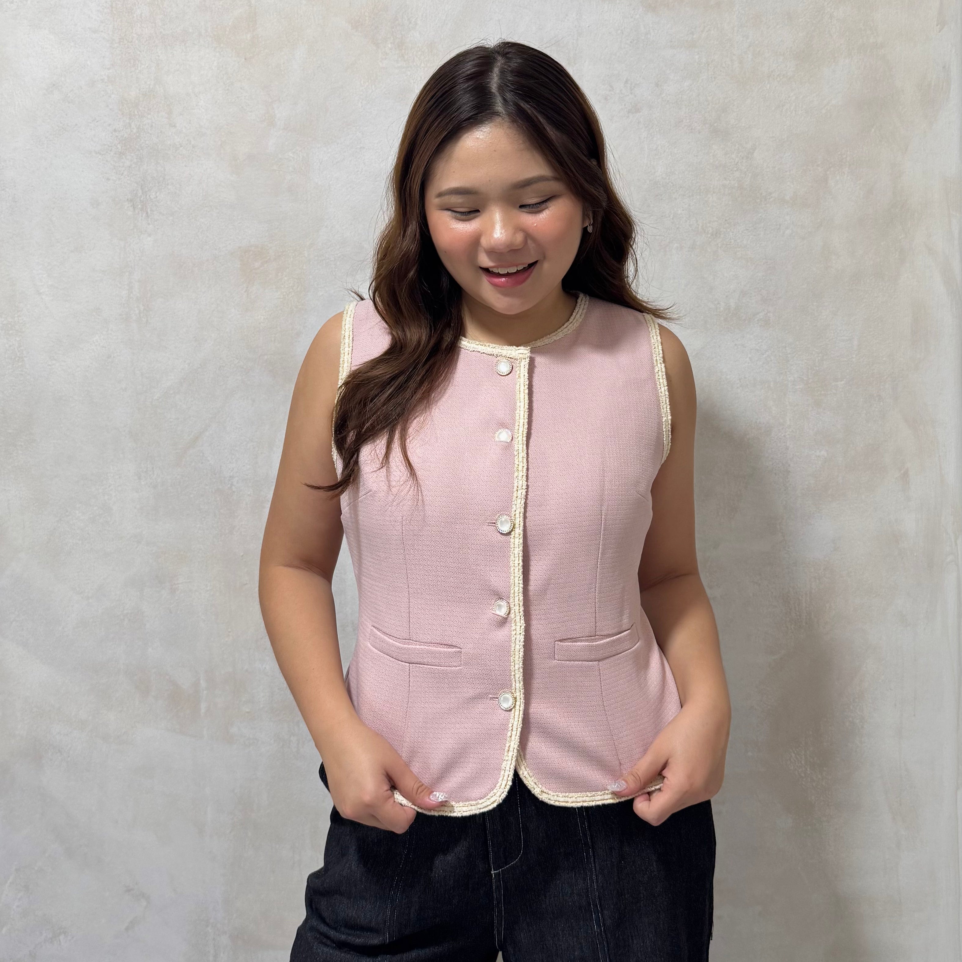 The Mad Theories Coco Tweed Vest (Pink & Black)