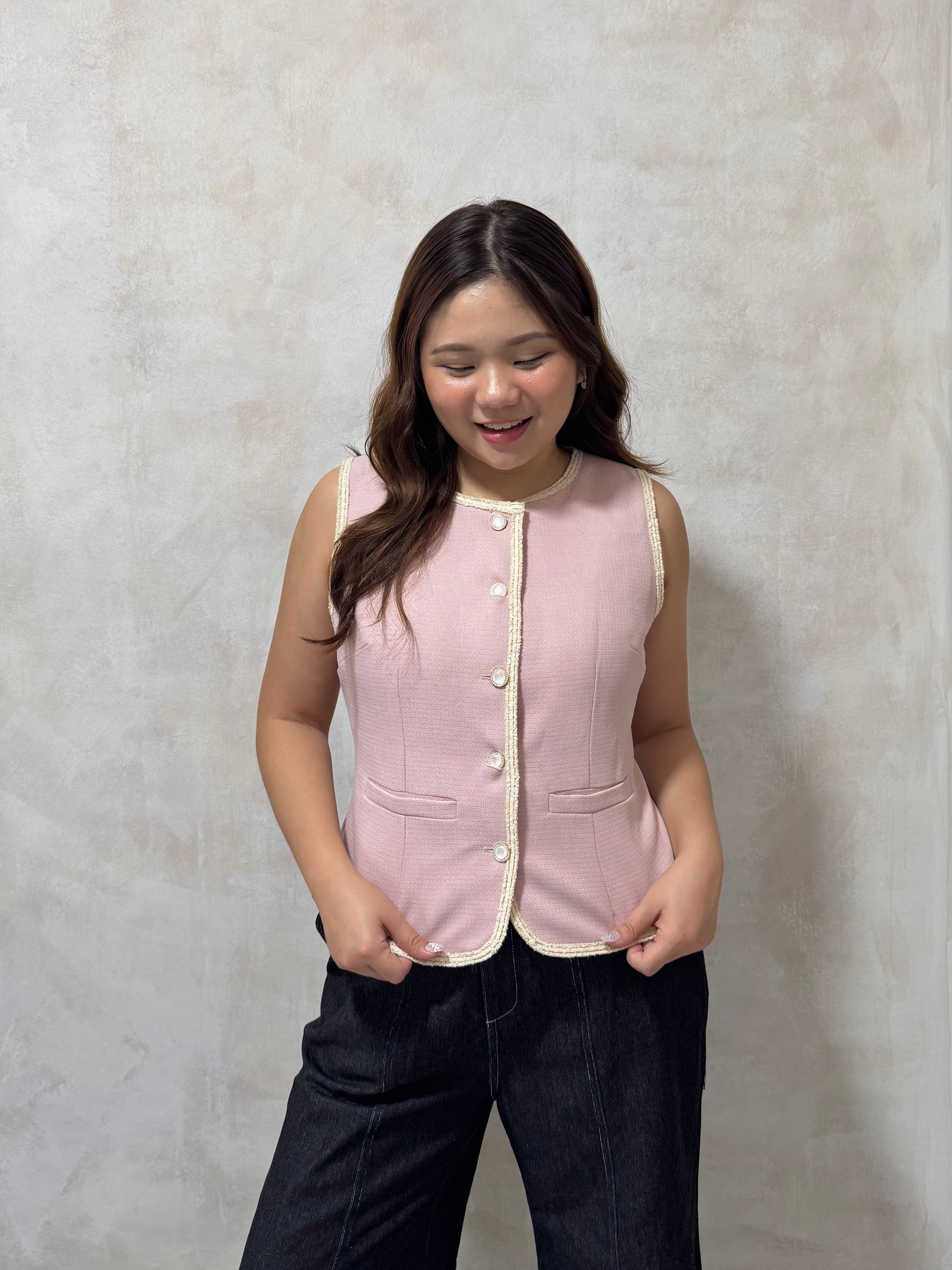 The Mad Theories Coco Tweed Vest (Pink & Black)