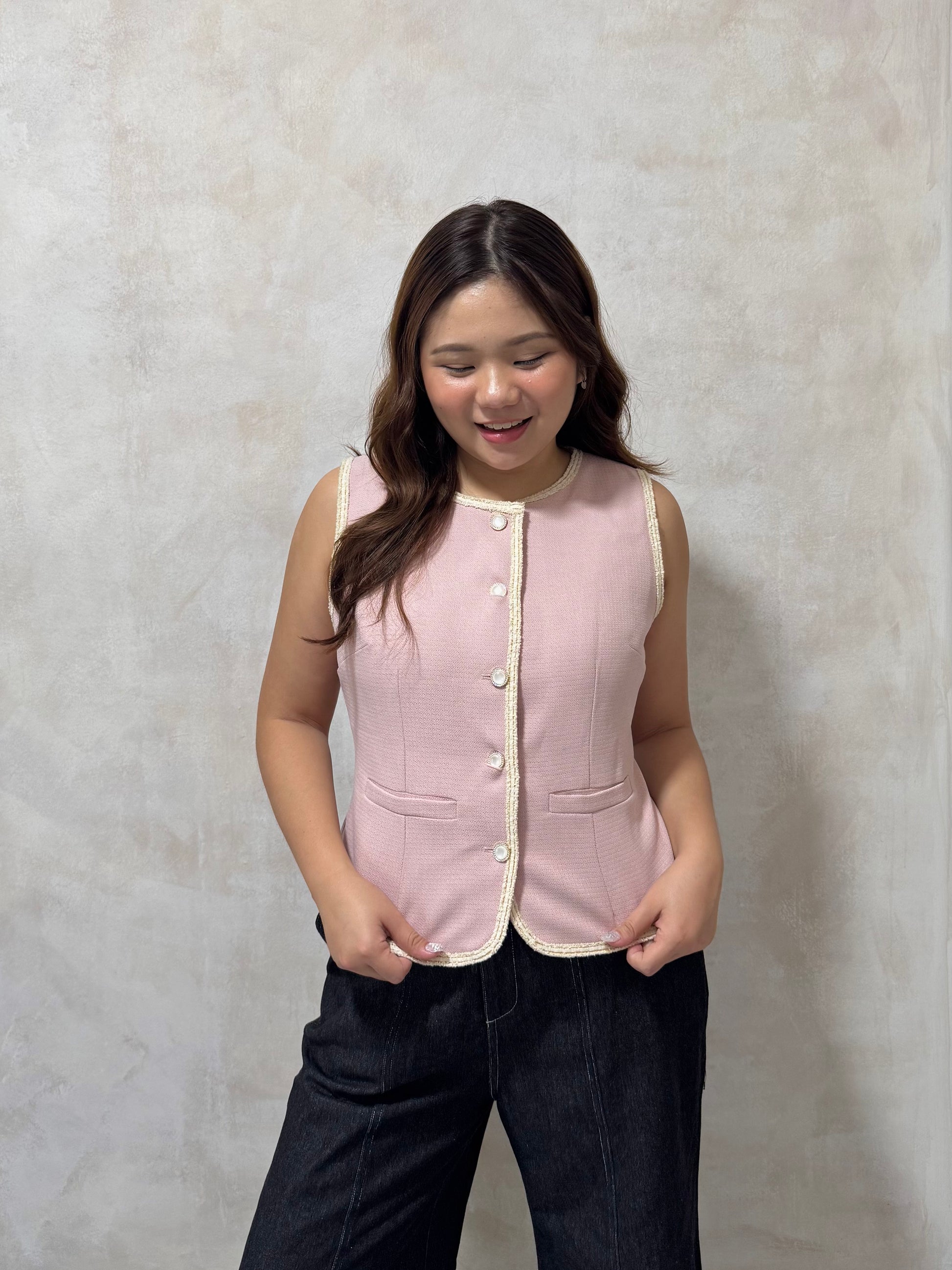The Mad Theories Coco Tweed Vest (Pink & Black)