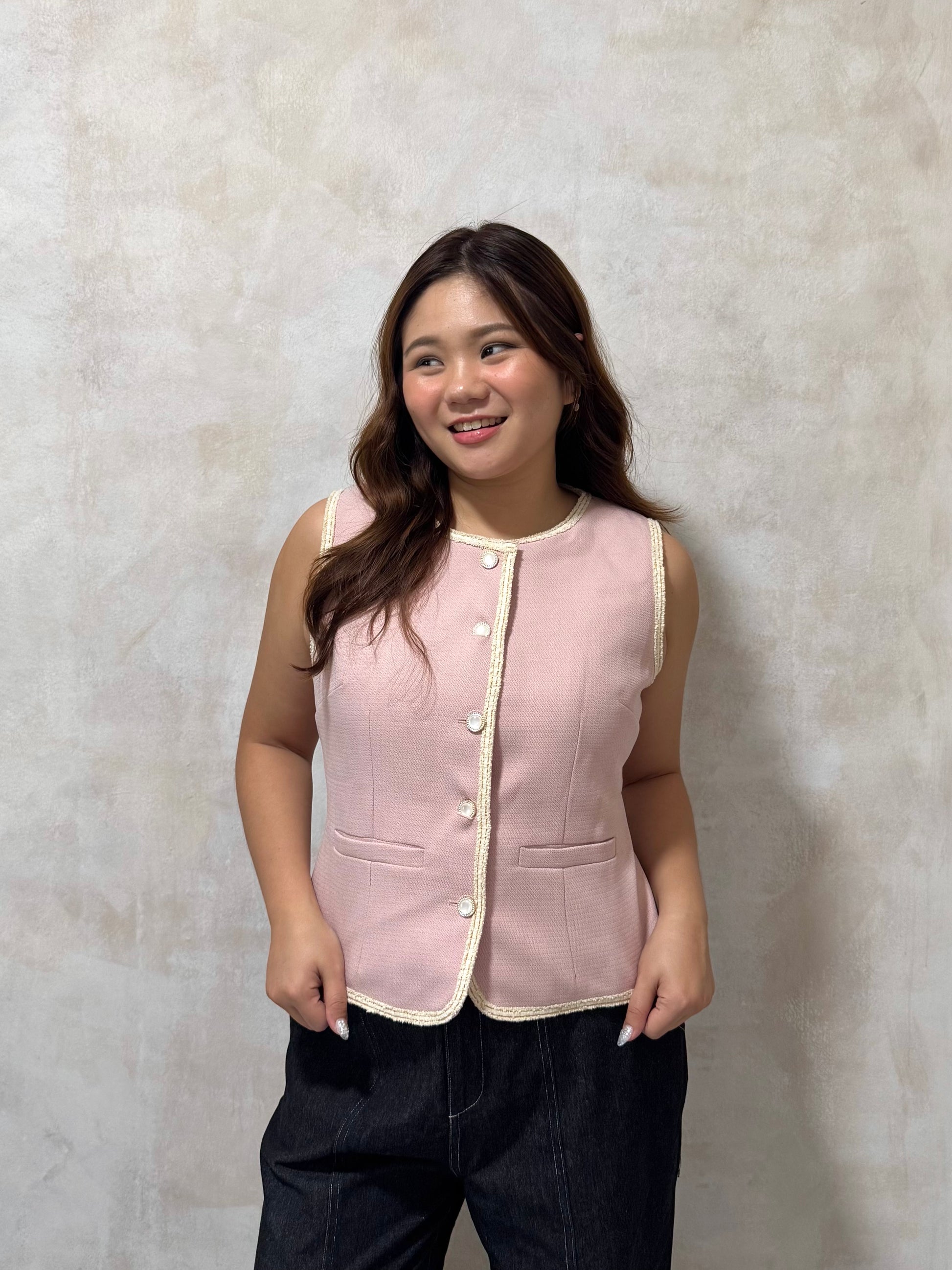 The Mad Theories Coco Tweed Vest (Pink & Black)