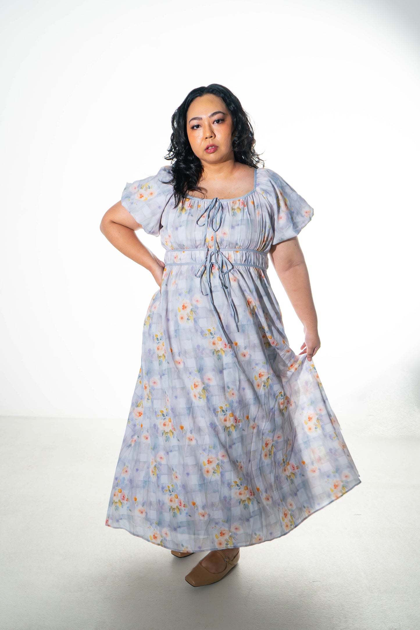 The Mad Theories Katie Milkmaid Checkered Floral Dress