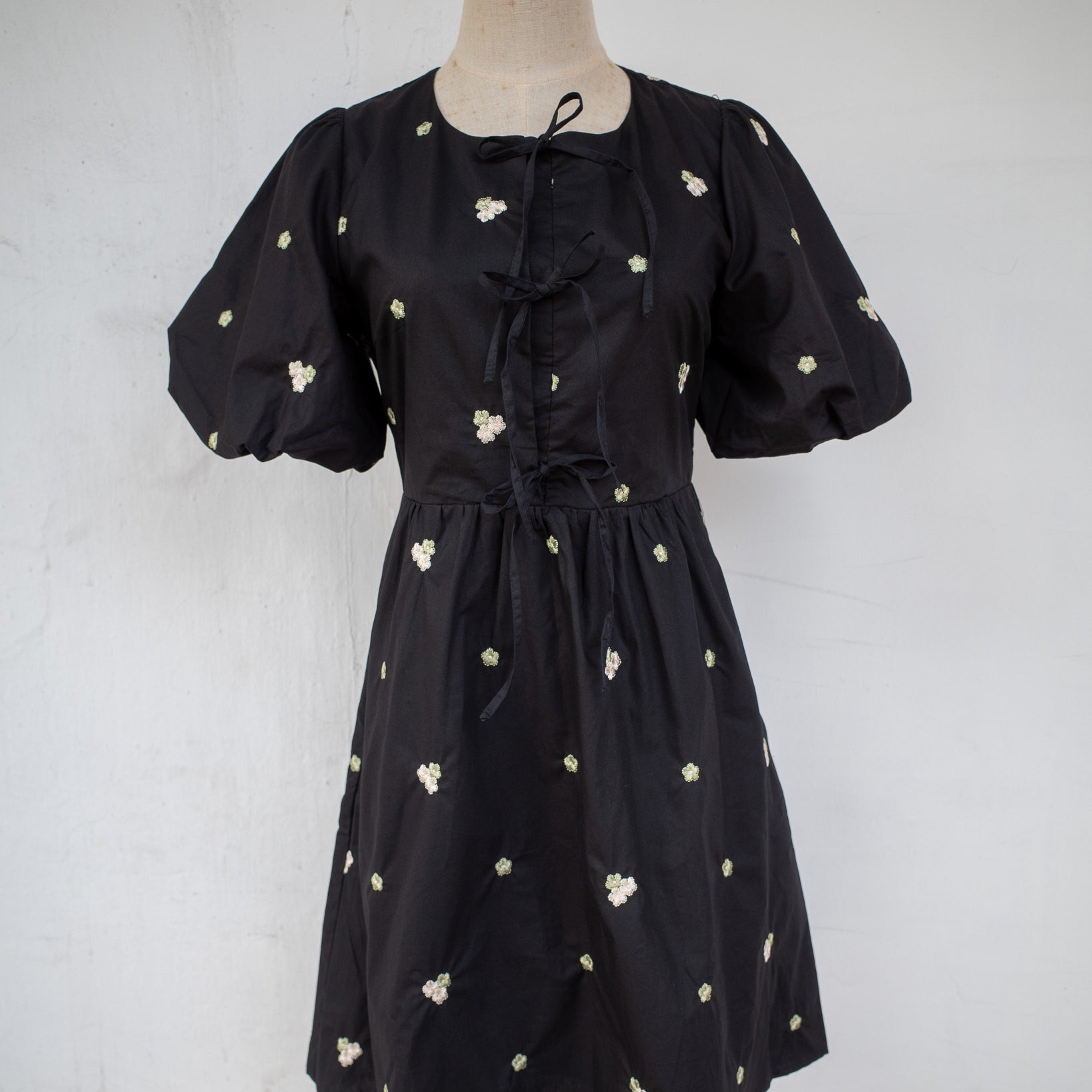 The Mad Theories Cassie Embroidered Ribbon Tie Short Dress