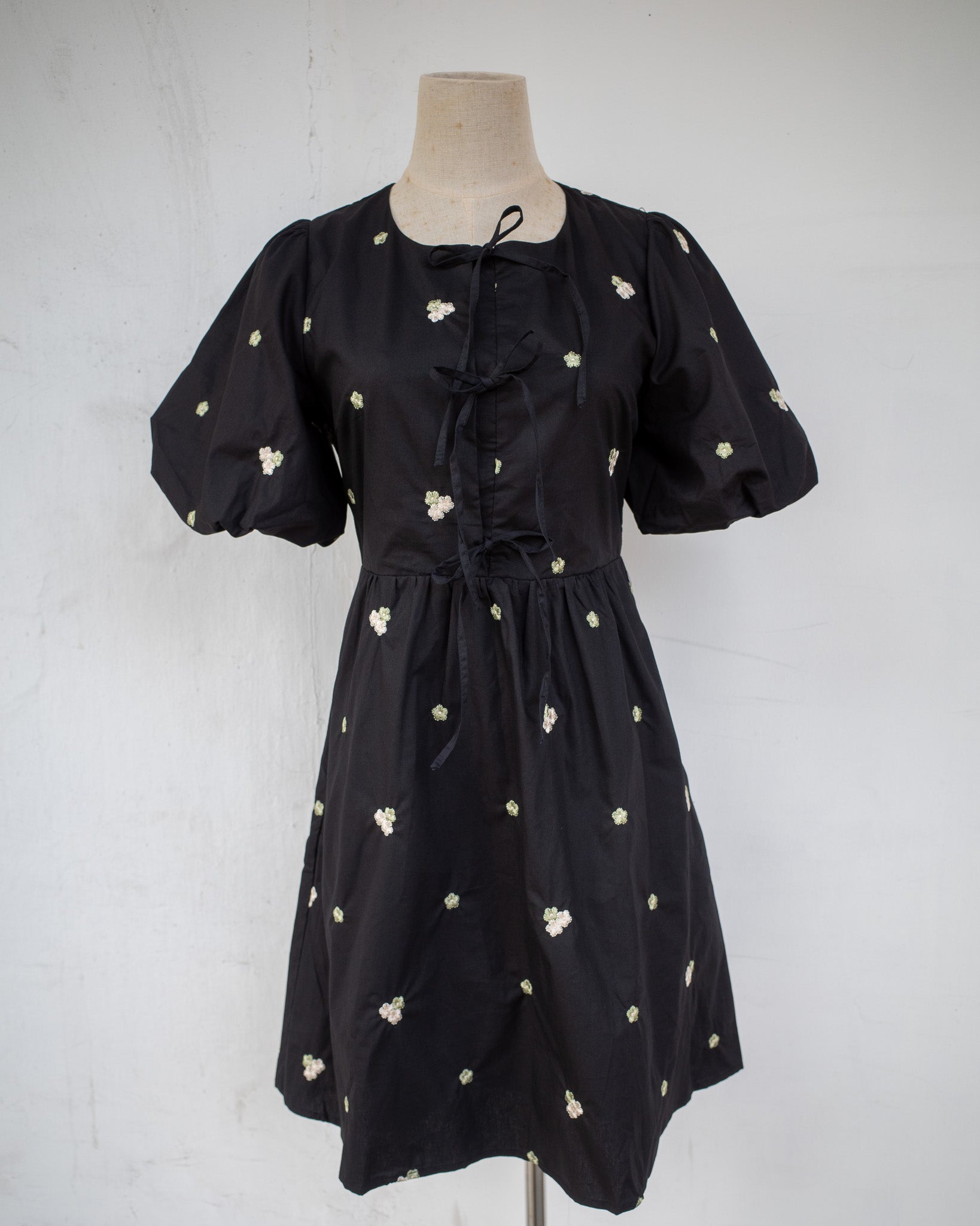 The Mad Theories Cassie Embroidered Ribbon Tie Short Dress