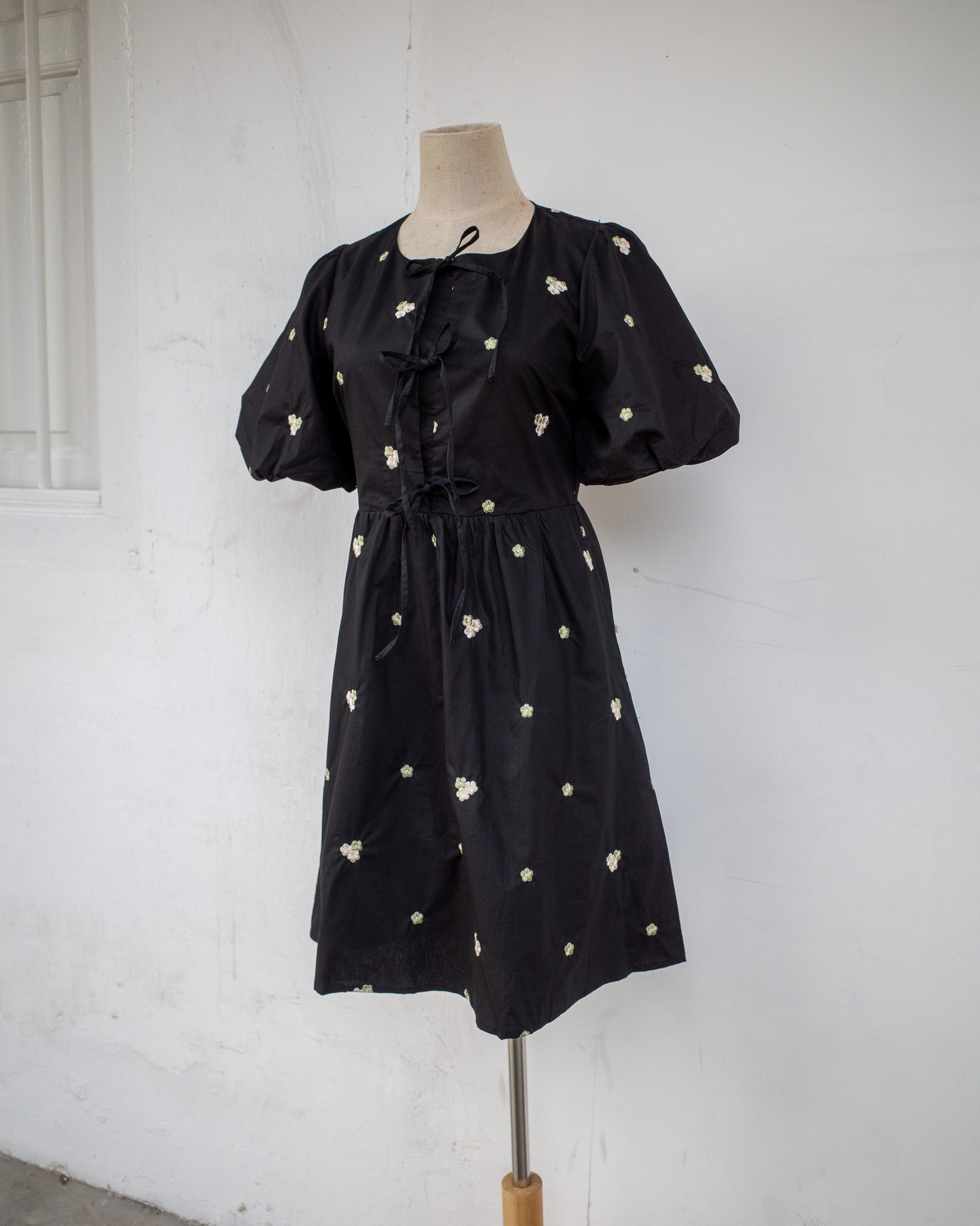 The Mad Theories Cassie Embroidered Ribbon Tie Short Dress