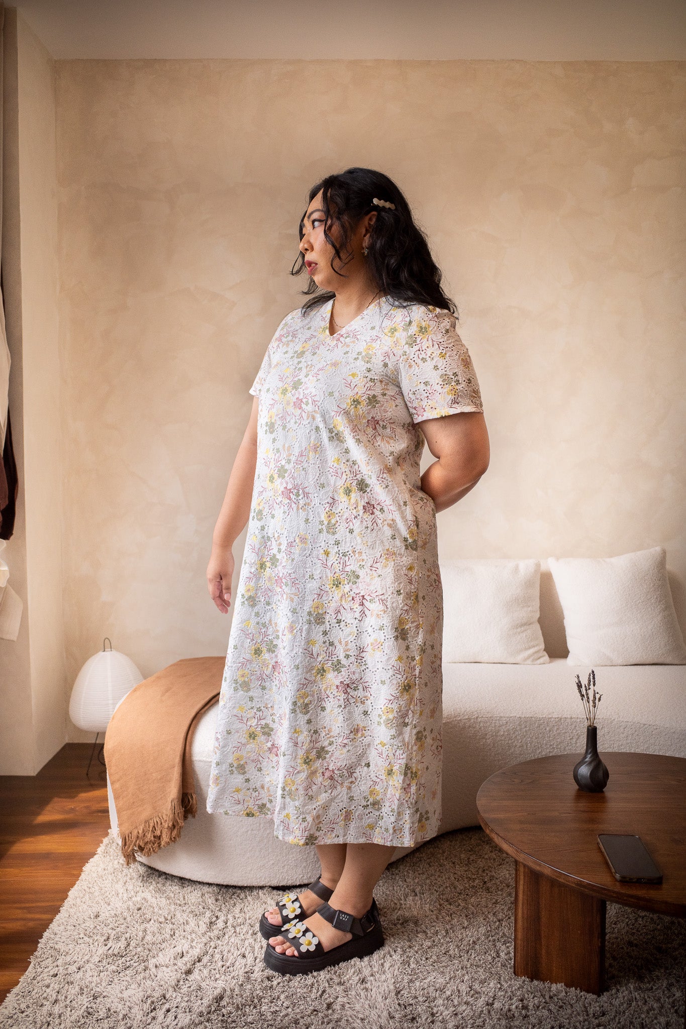 THE MAD THEORIES Eloise Printed Eyelet Embroidered Shift Dress