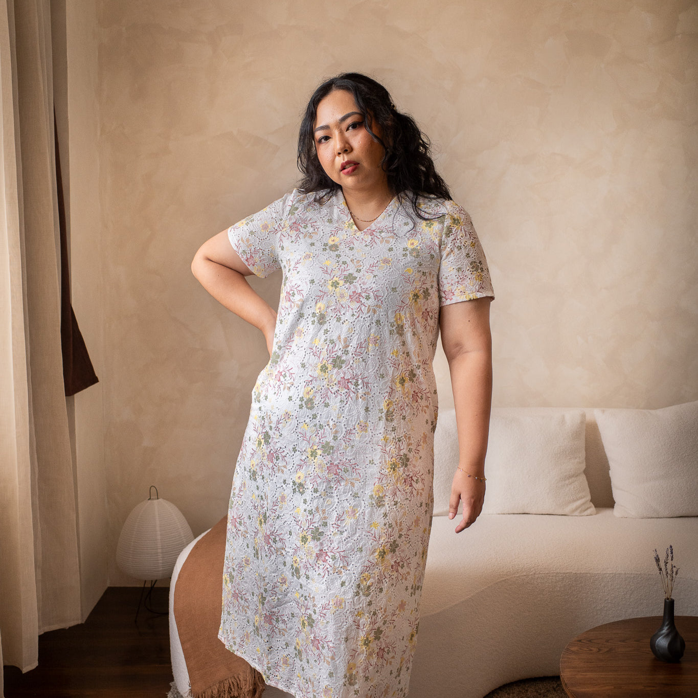 The Mad Theories Eloise Printed Eyelet Embroidered Shift Dress