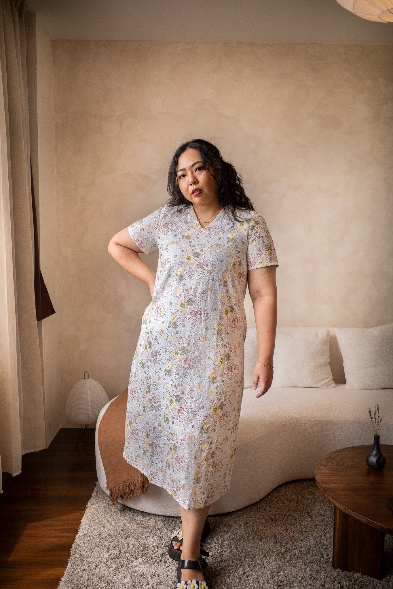 The Mad Theories Eloise Printed Eyelet Embroidered Shift Dress