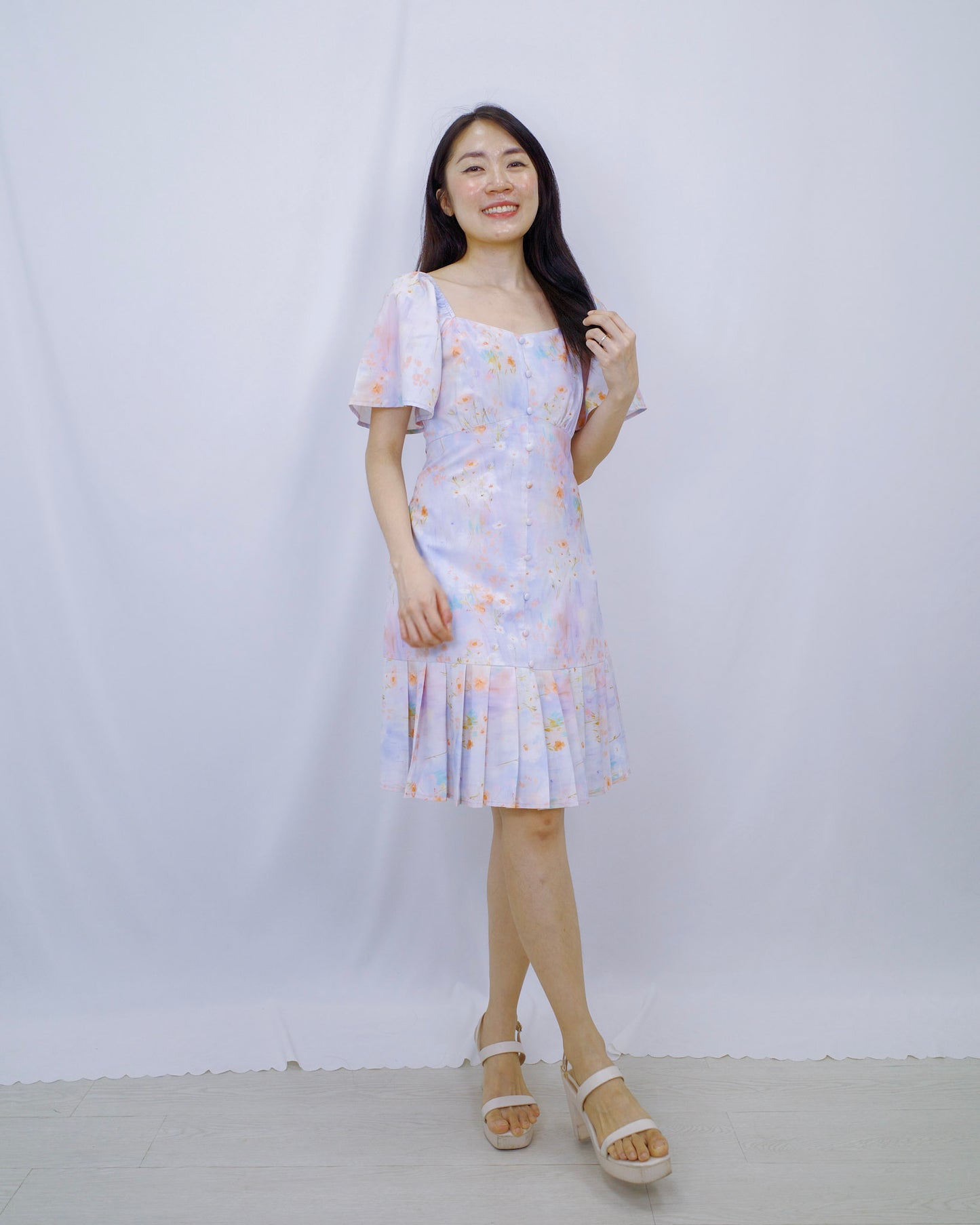 THE MAD THEORIES Penelope Dropwaist Romper Dress (Watercolour Floral, Black, White)