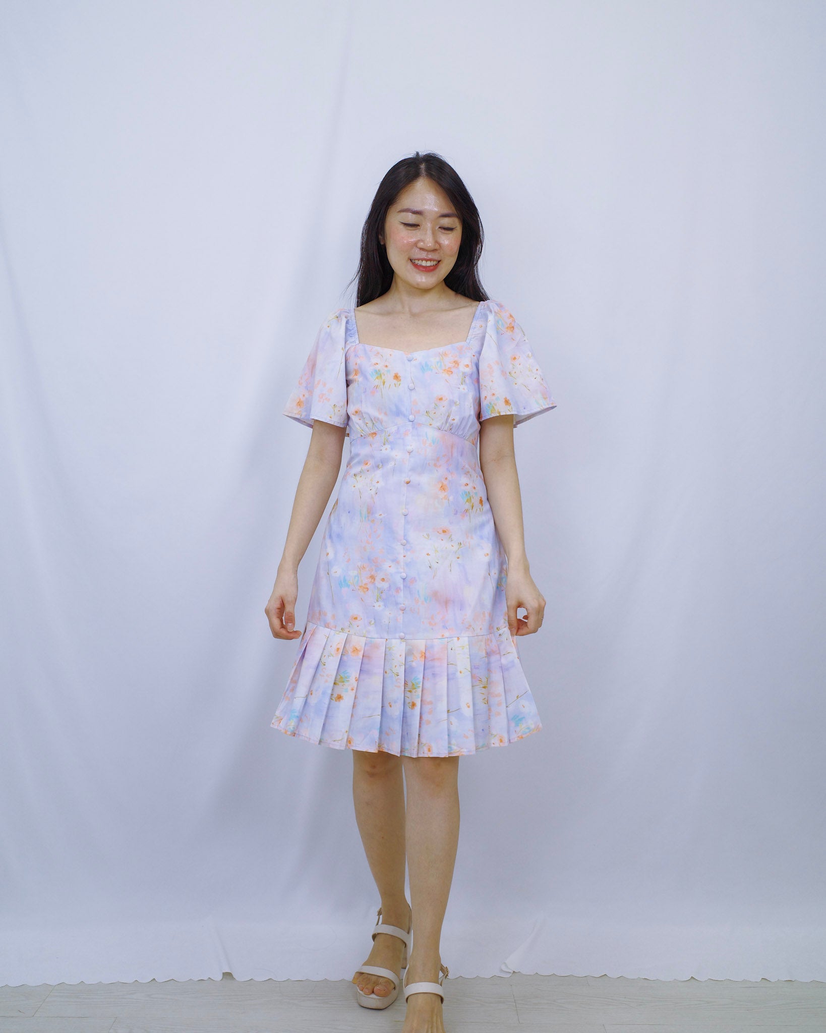 The Mad Theories Penelope Dropwaist Romper Dress (Watercolour Floral, Black, White)