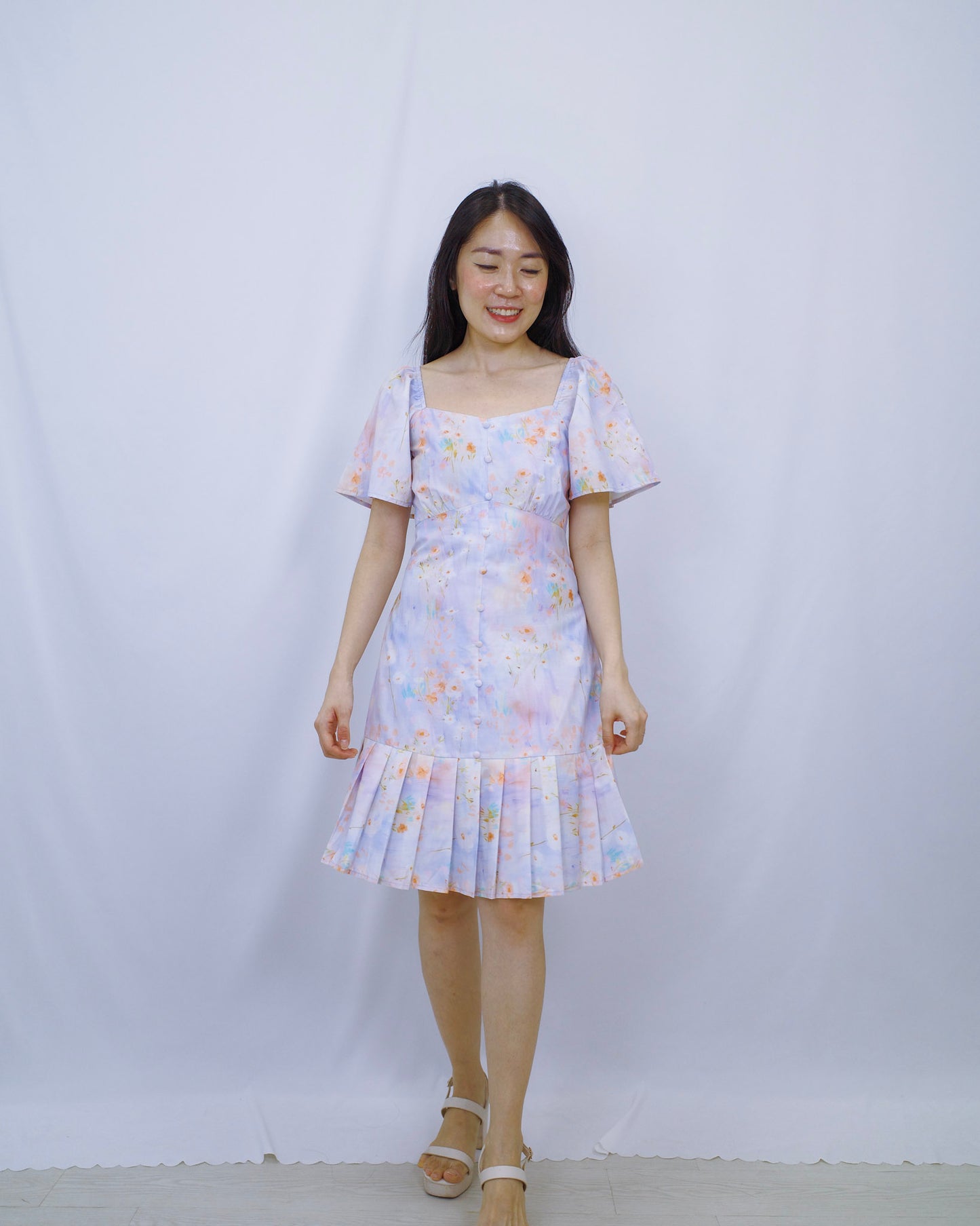 THE MAD THEORIES Penelope Dropwaist Romper Dress (Watercolour Floral, Black, White)