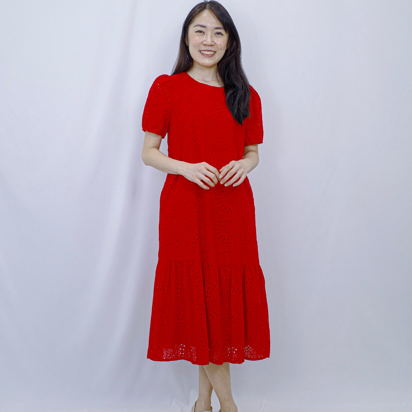 The Mad Theories Charlotte Shift Eyelet Dress (Red, Blue)