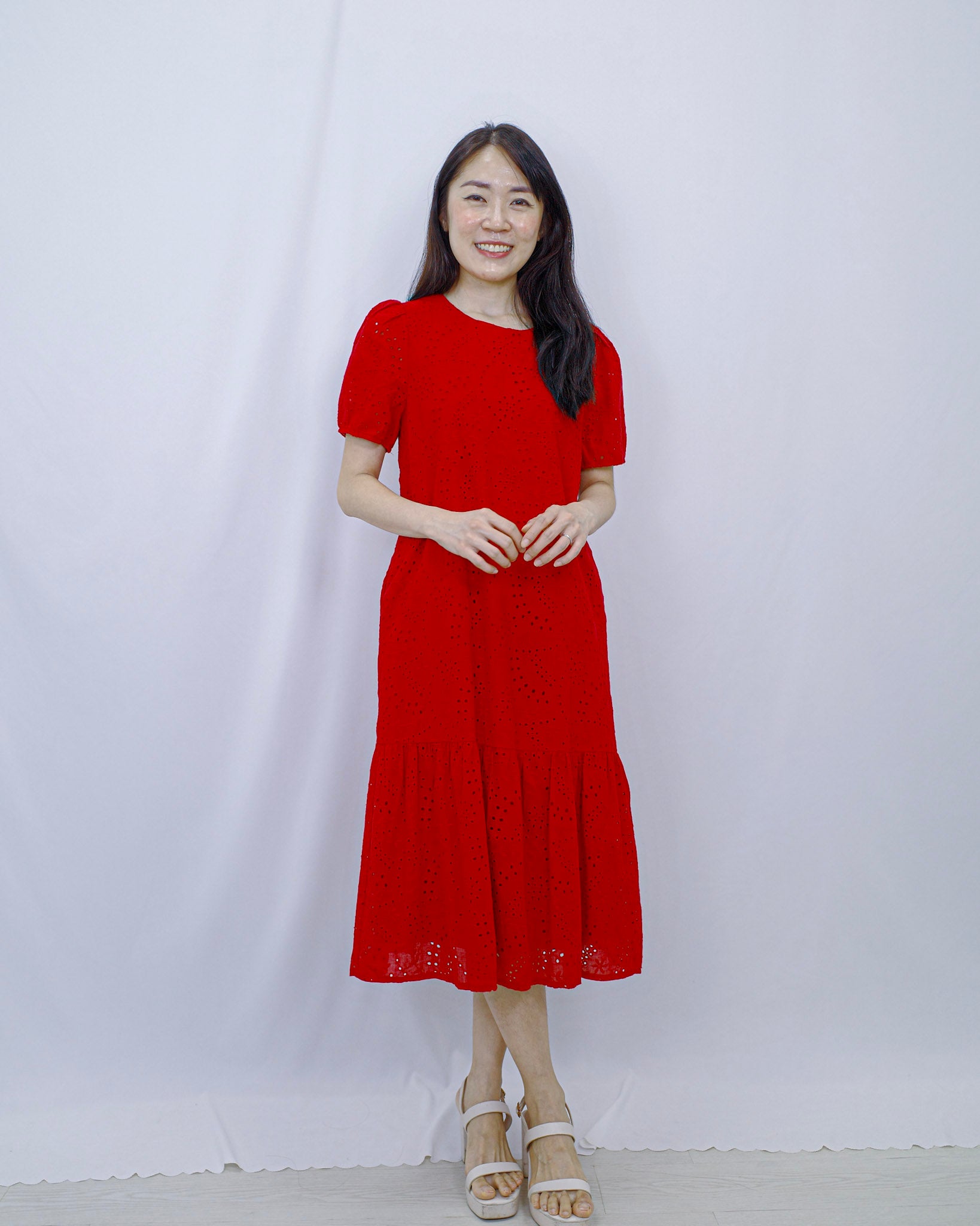 The Mad Theories Charlotte Shift Eyelet Dress (Red, Blue)
