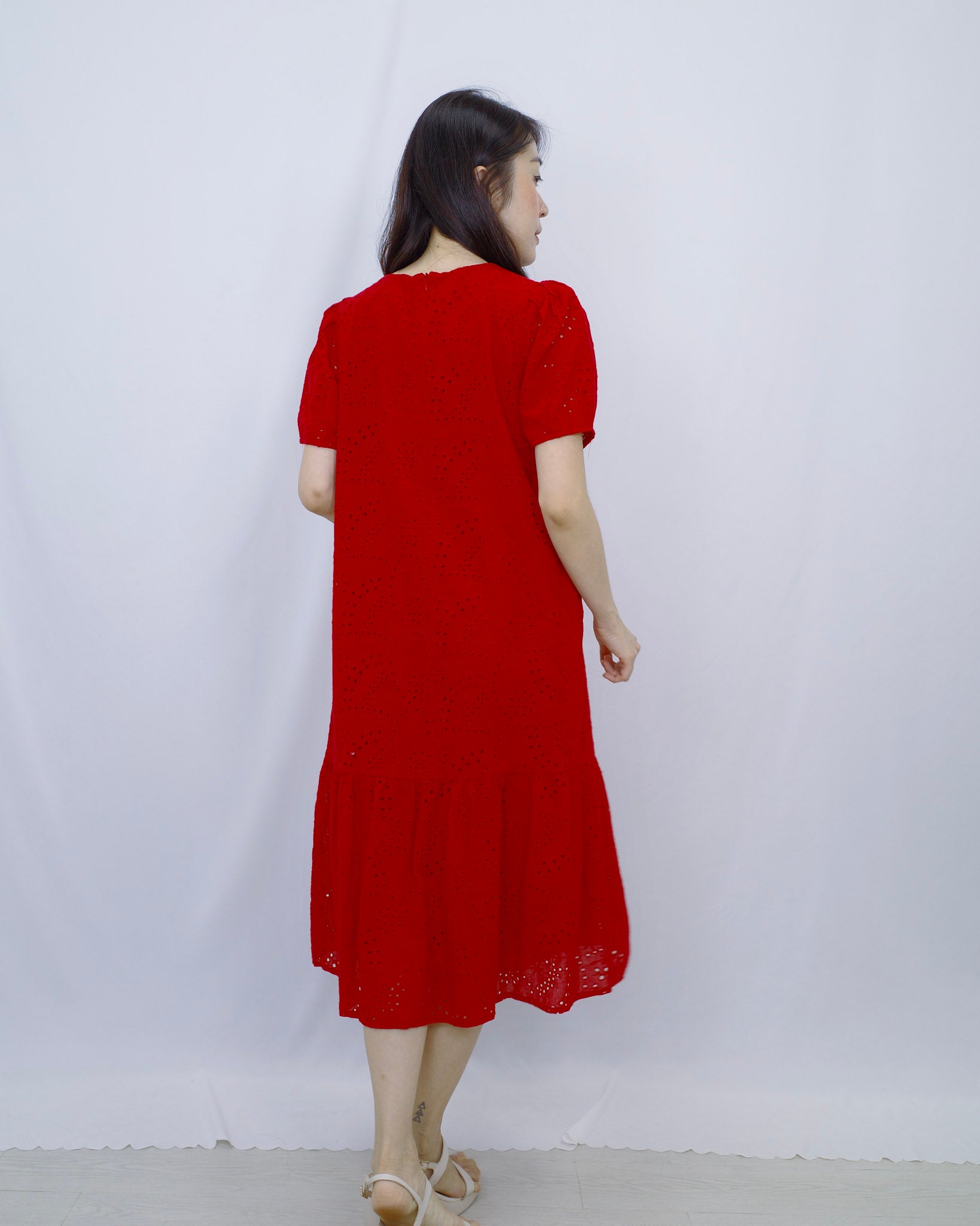 The Mad Theories Charlotte Shift Eyelet Dress (Red, Blue)