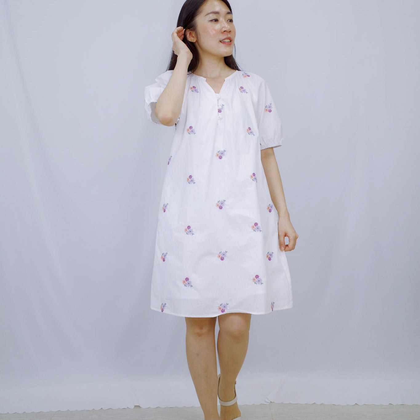 The Mad Theories Violet Embroidered Short Dress (Blue, White)