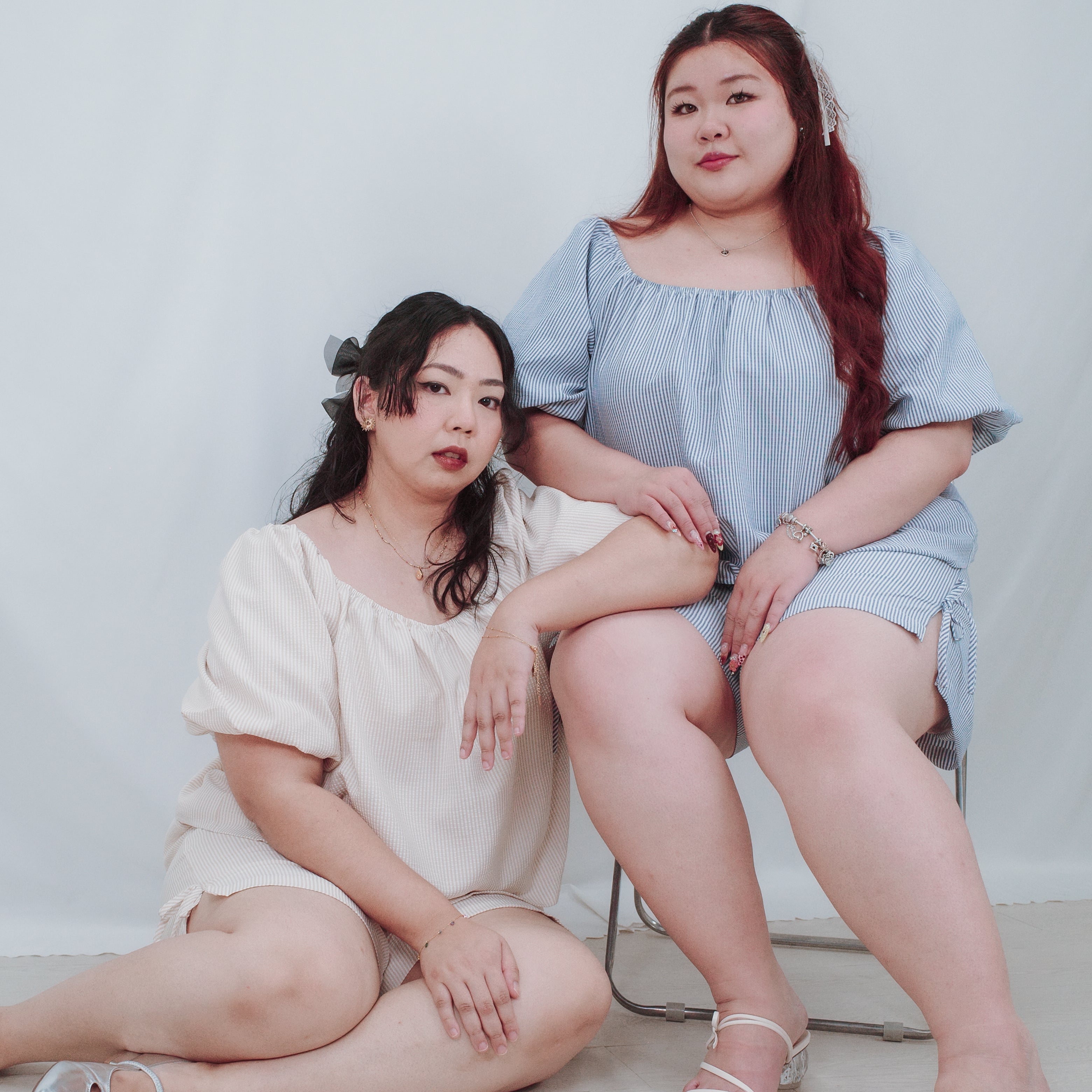 The Mad Theories Elodie Seersucker Co-ord Set (Blue & Beige)
