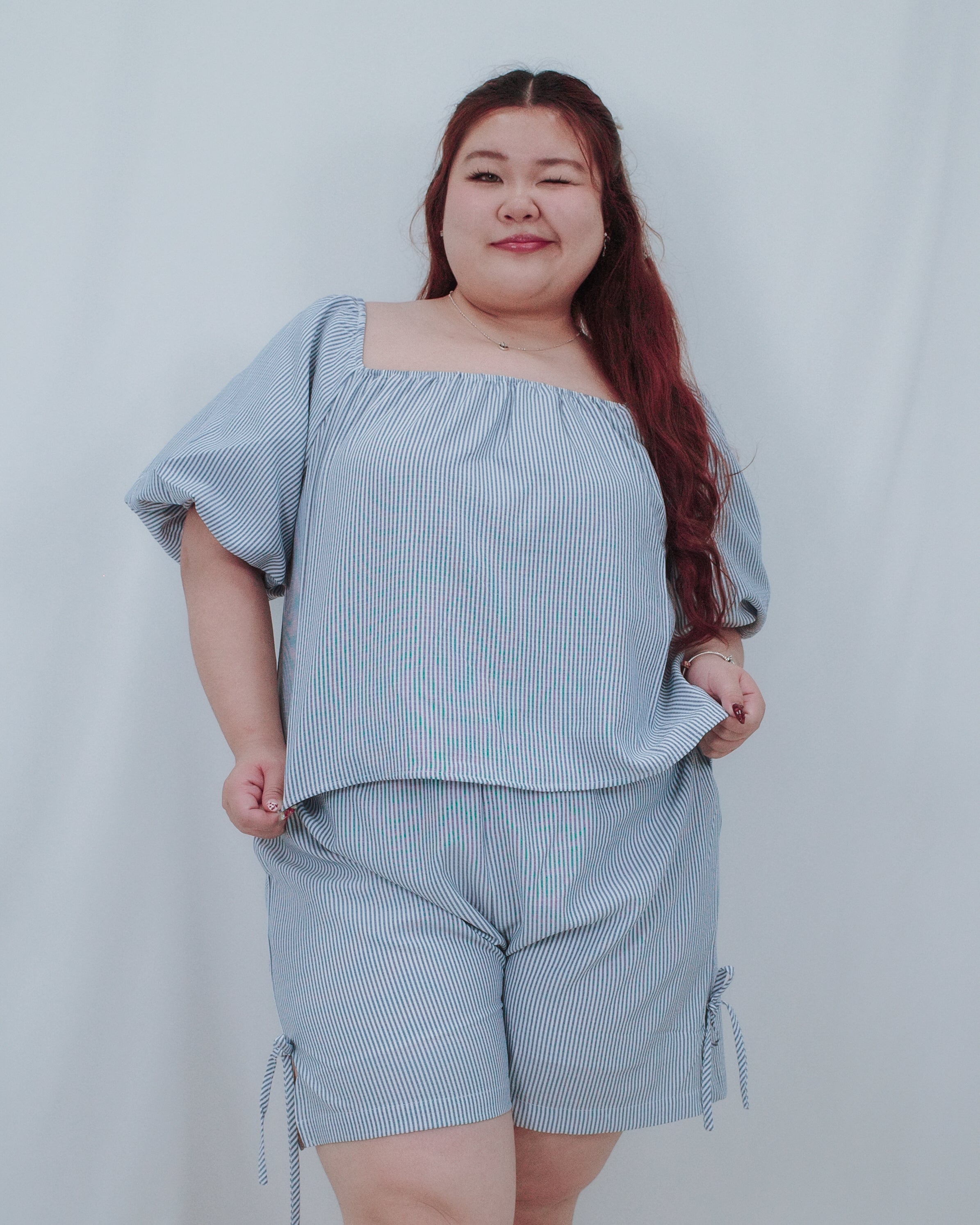 The Mad Theories Elodie Seersucker Co-ord Set (Blue & Beige)