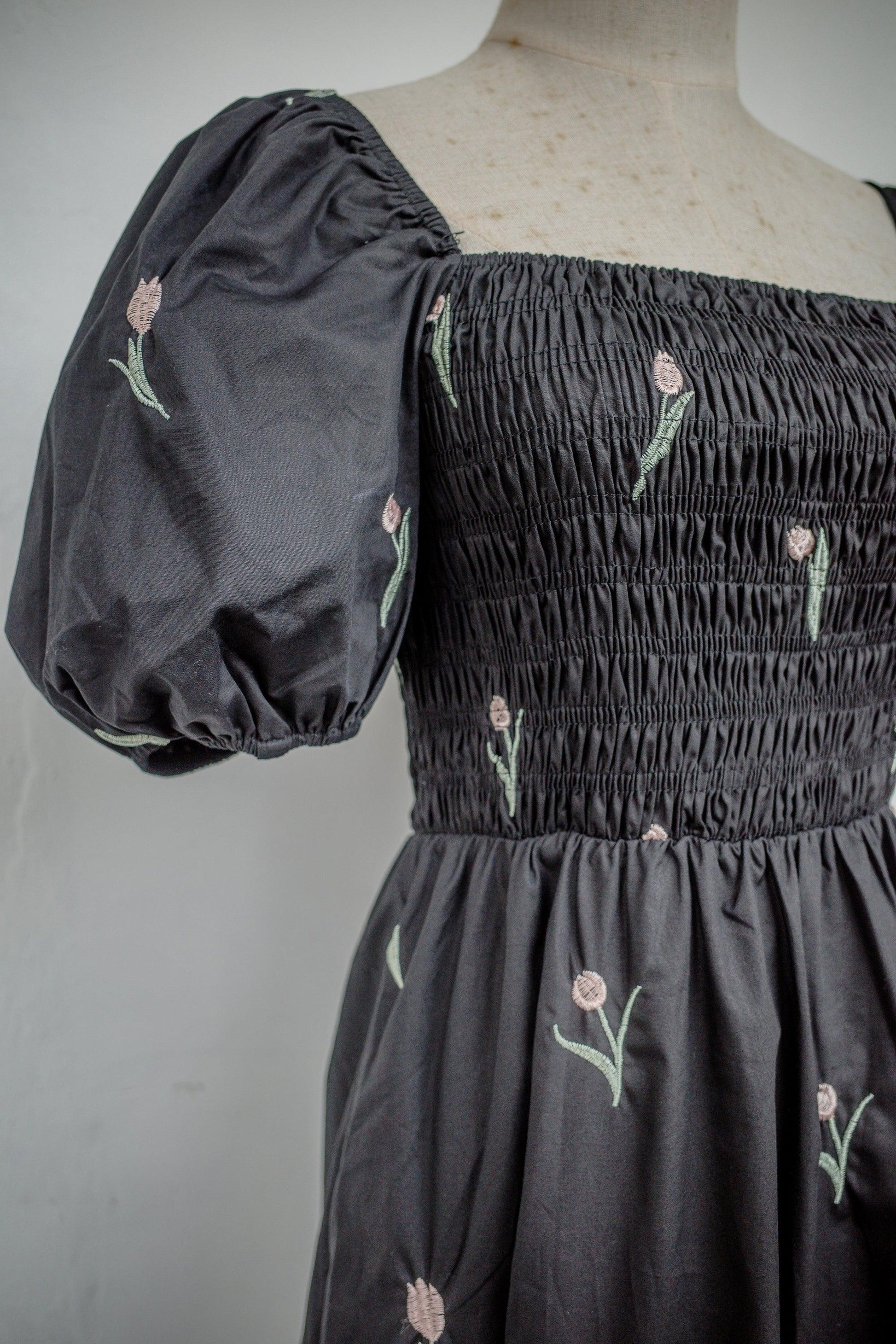 Georgia Embroidered Dress (Black & Cream) - TMTSG - www.themadtheories.com